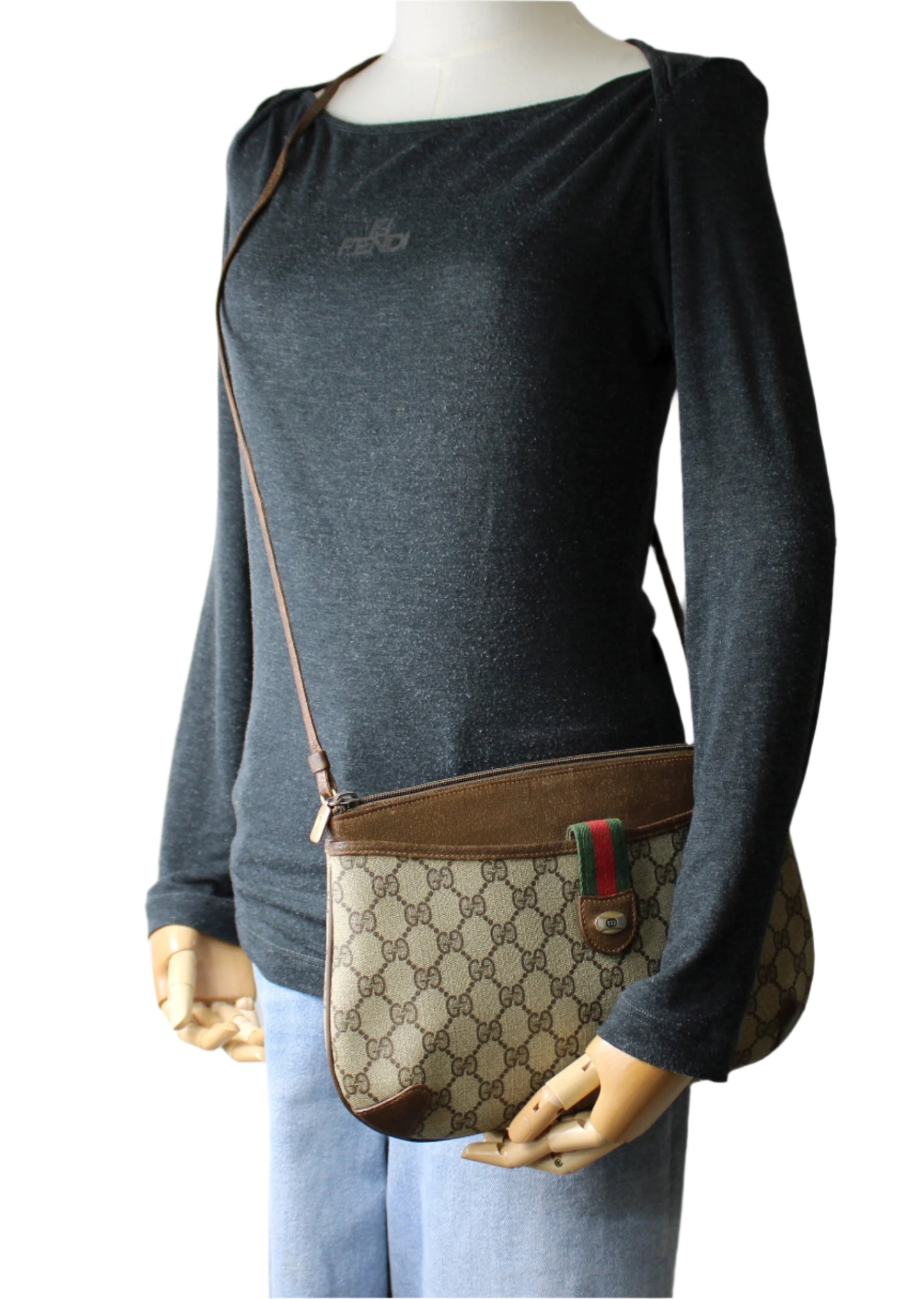 Gucci Beige and Brown GG Canvas Leather Crossbody Bag