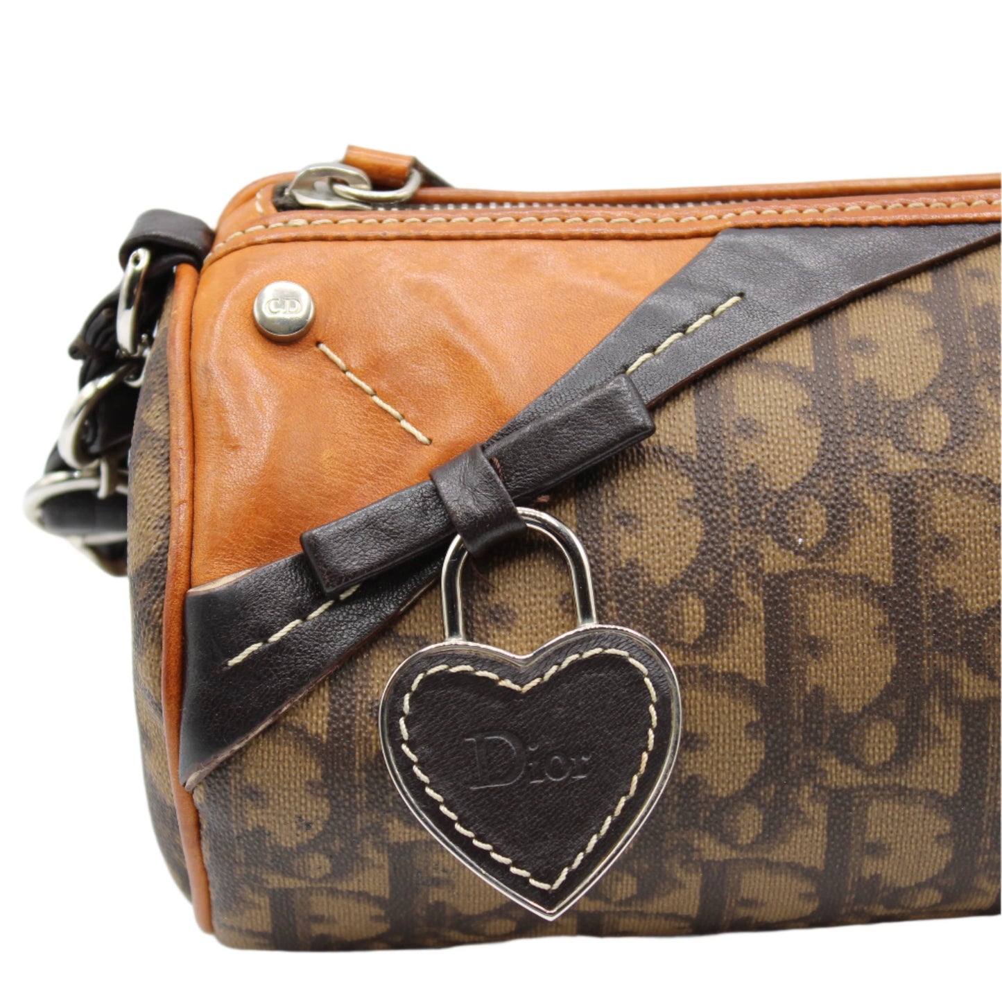 Christian Dior Brown Trotter Romantique Mini Barrel Bag Heart Charm