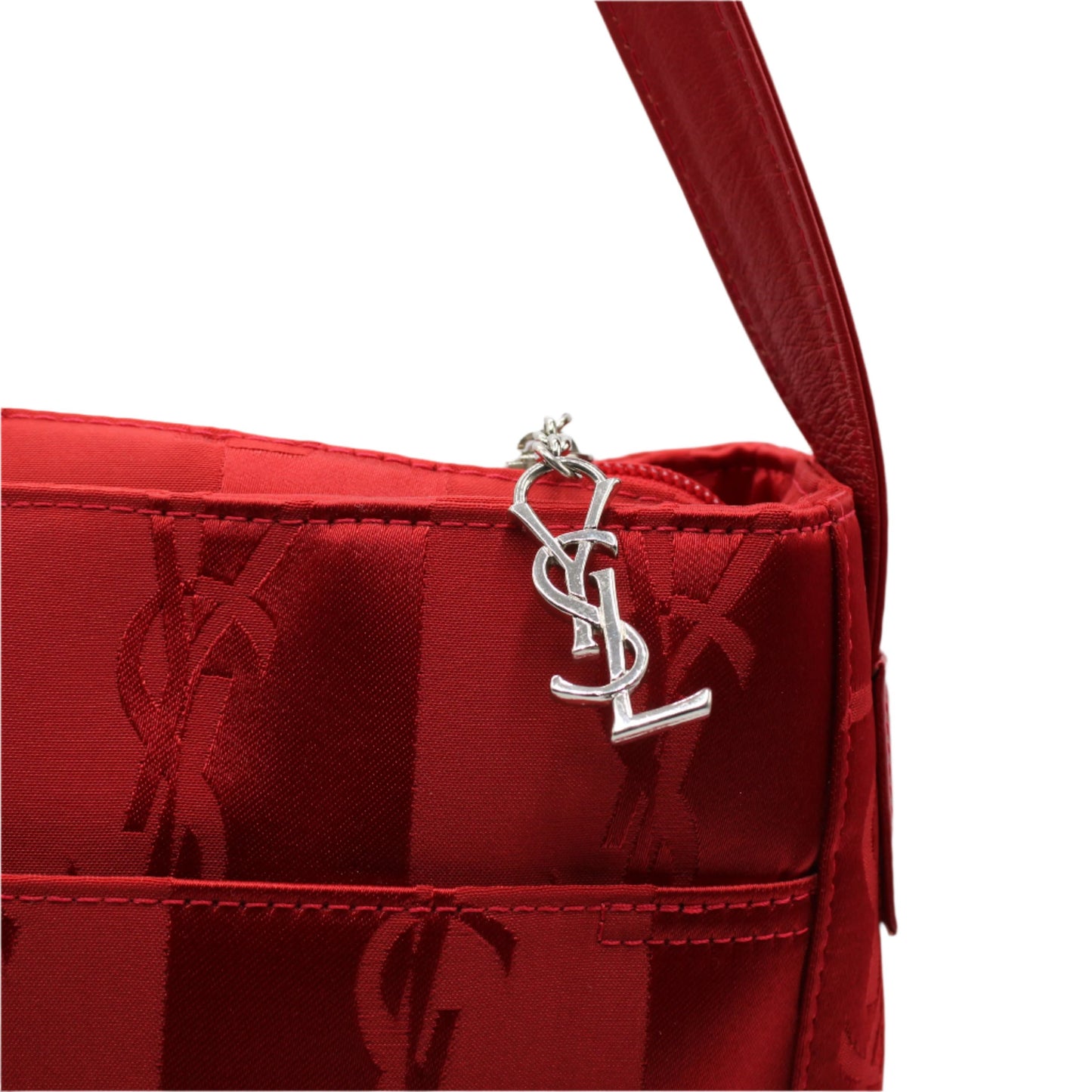 Yves Saint Laurent Red Jacquard Nylon Shoulder Bag Silver Charm