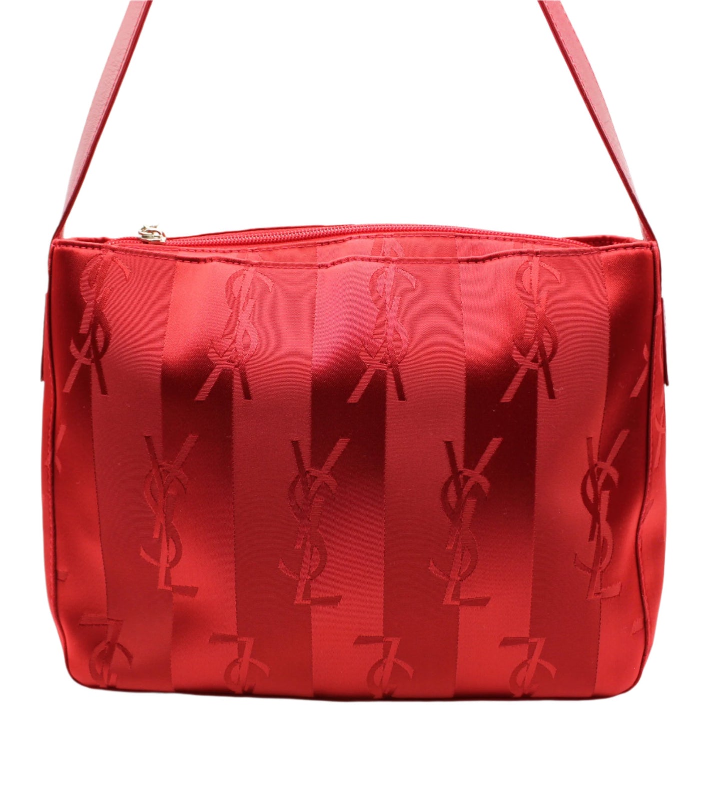 Yves Saint Laurent Red Jacquard Nylon Shoulder Bag Silver Charm