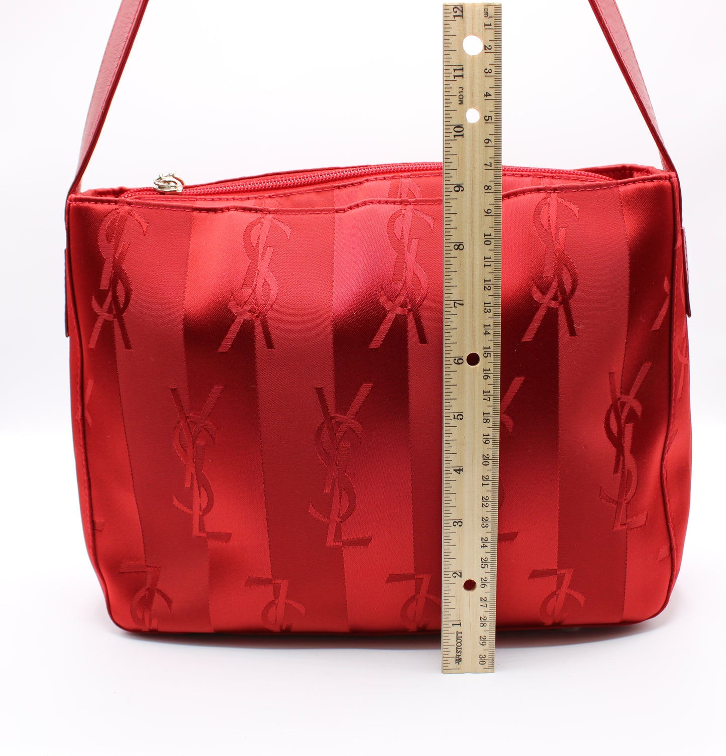 Yves Saint Laurent Red Jacquard Nylon Shoulder Bag Silver Charm