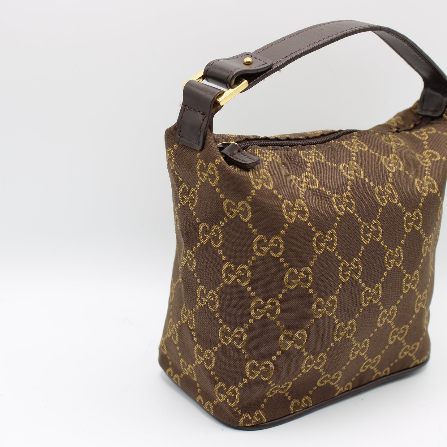 Gucci Brown GG Canvas Top Handle Pouch Bag