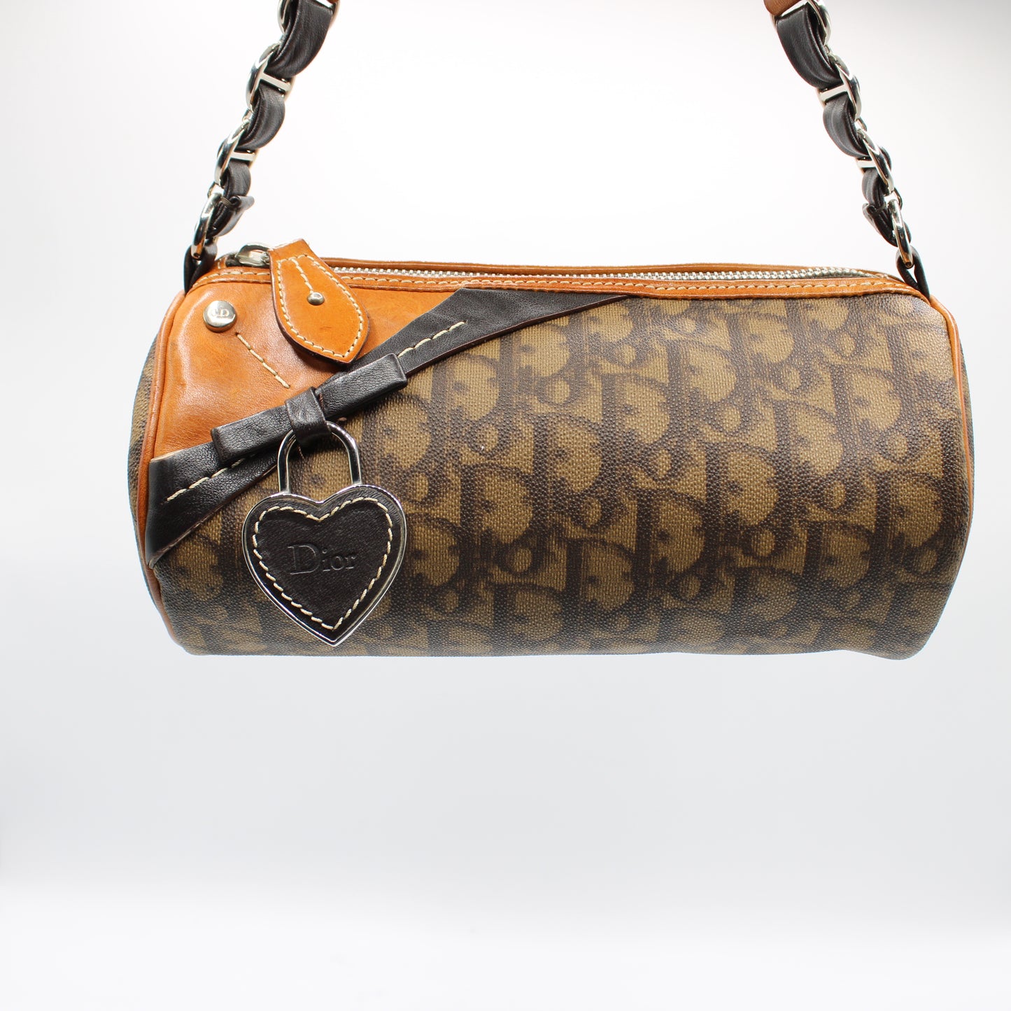 Christian Dior Brown Trotter Romantique Mini Barrel Bag Heart Charm