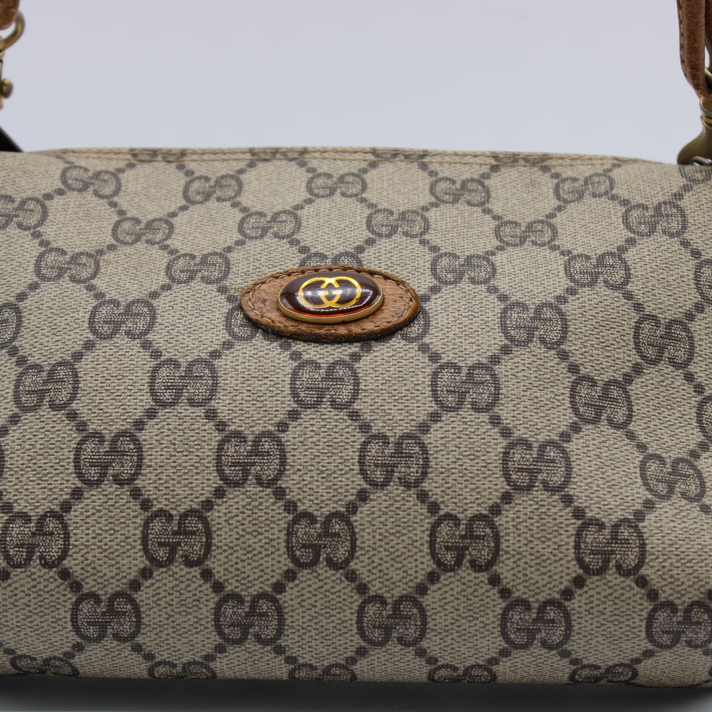 Gucci Beige Brown GG Canvas Leather Crossbody Bag