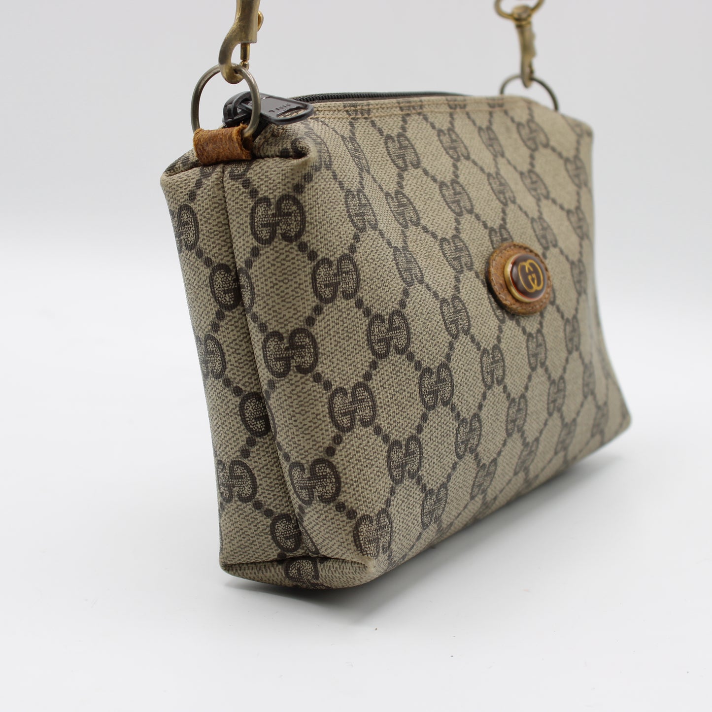 Gucci Beige Brown GG Canvas Leather Crossbody Bag