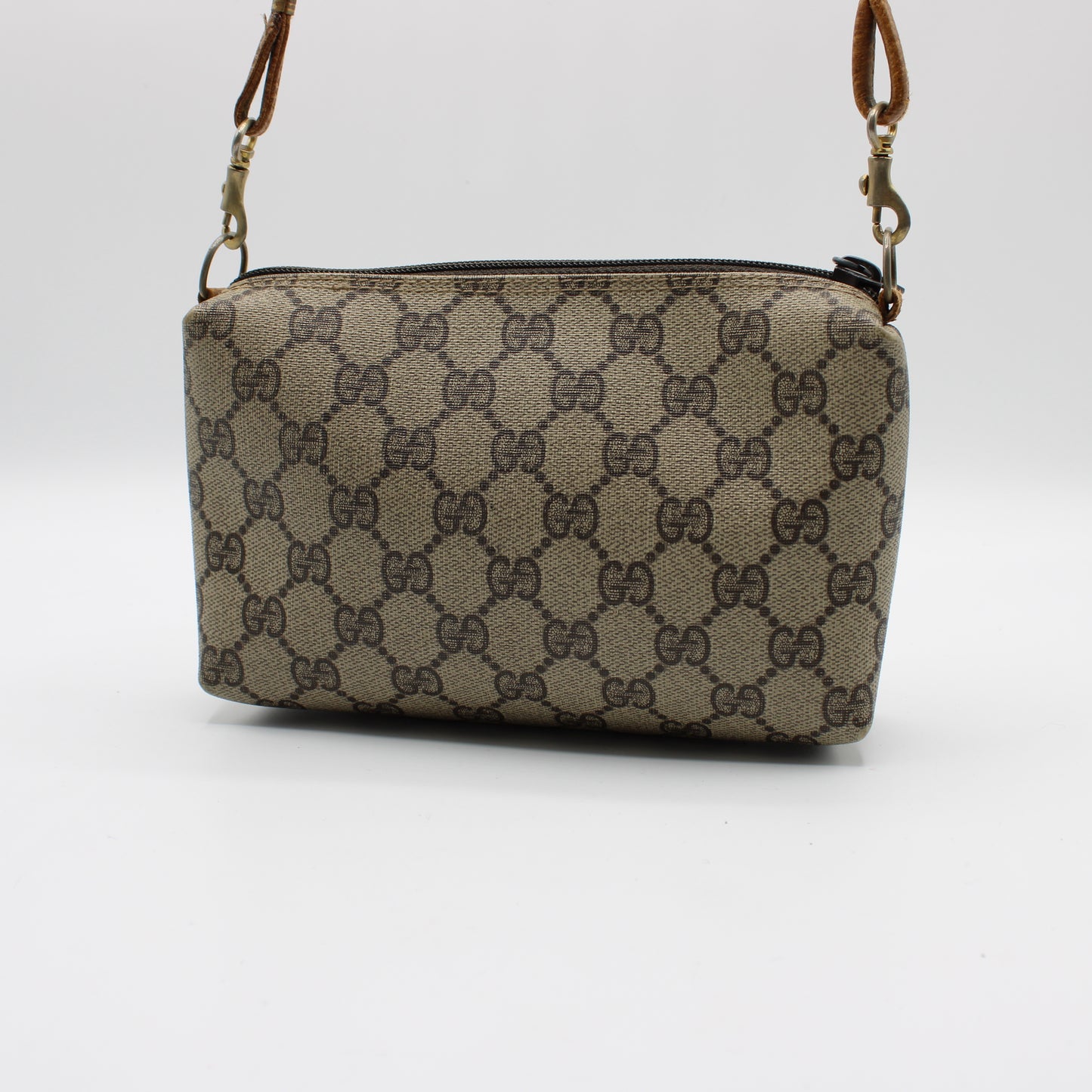 Gucci Beige Brown GG Canvas Leather Crossbody Bag