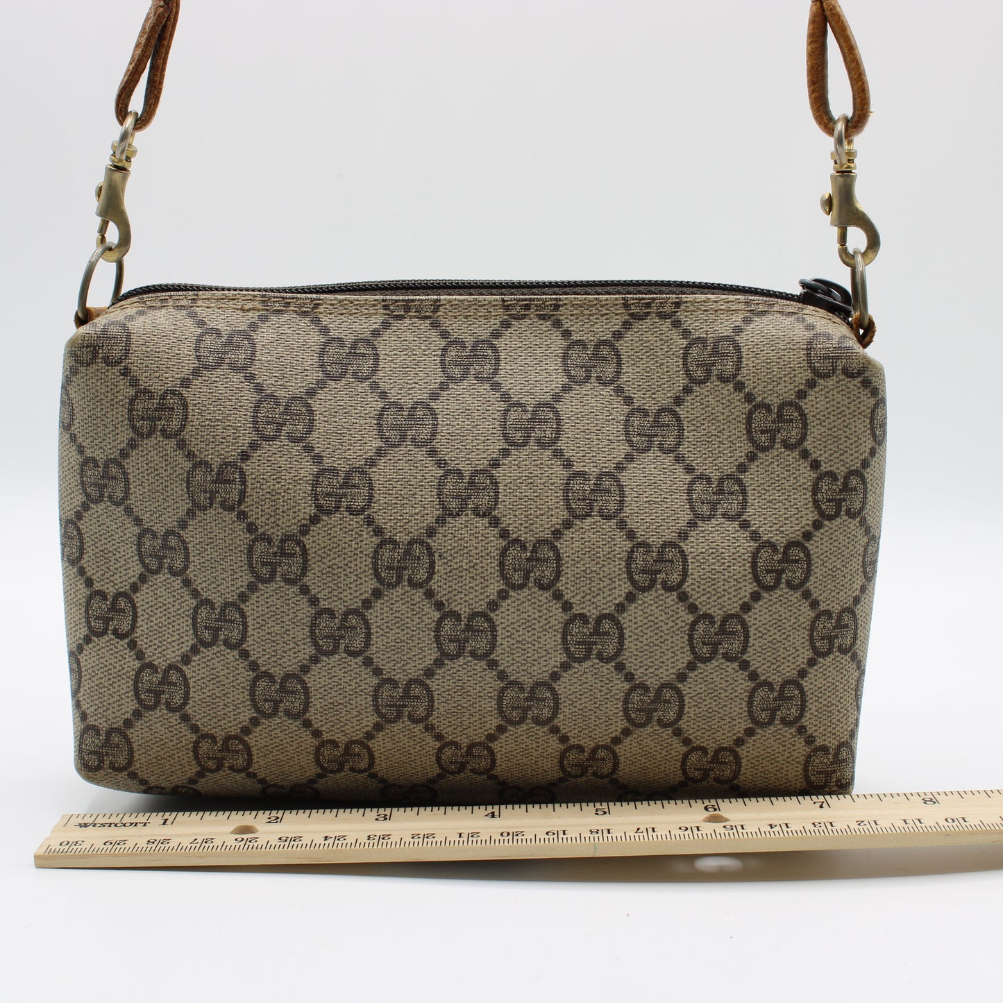 Gucci Beige Brown GG Canvas Leather Crossbody Bag