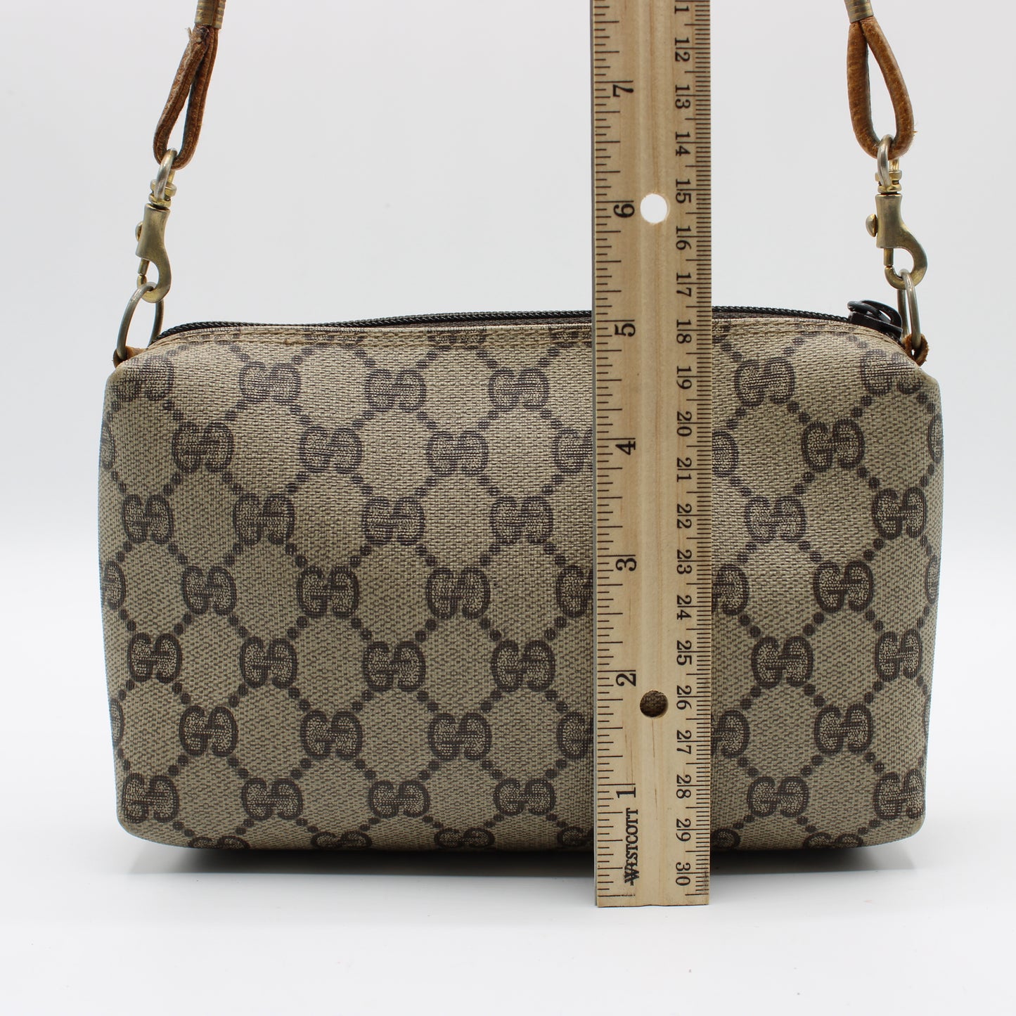 Gucci Beige Brown GG Canvas Leather Crossbody Bag