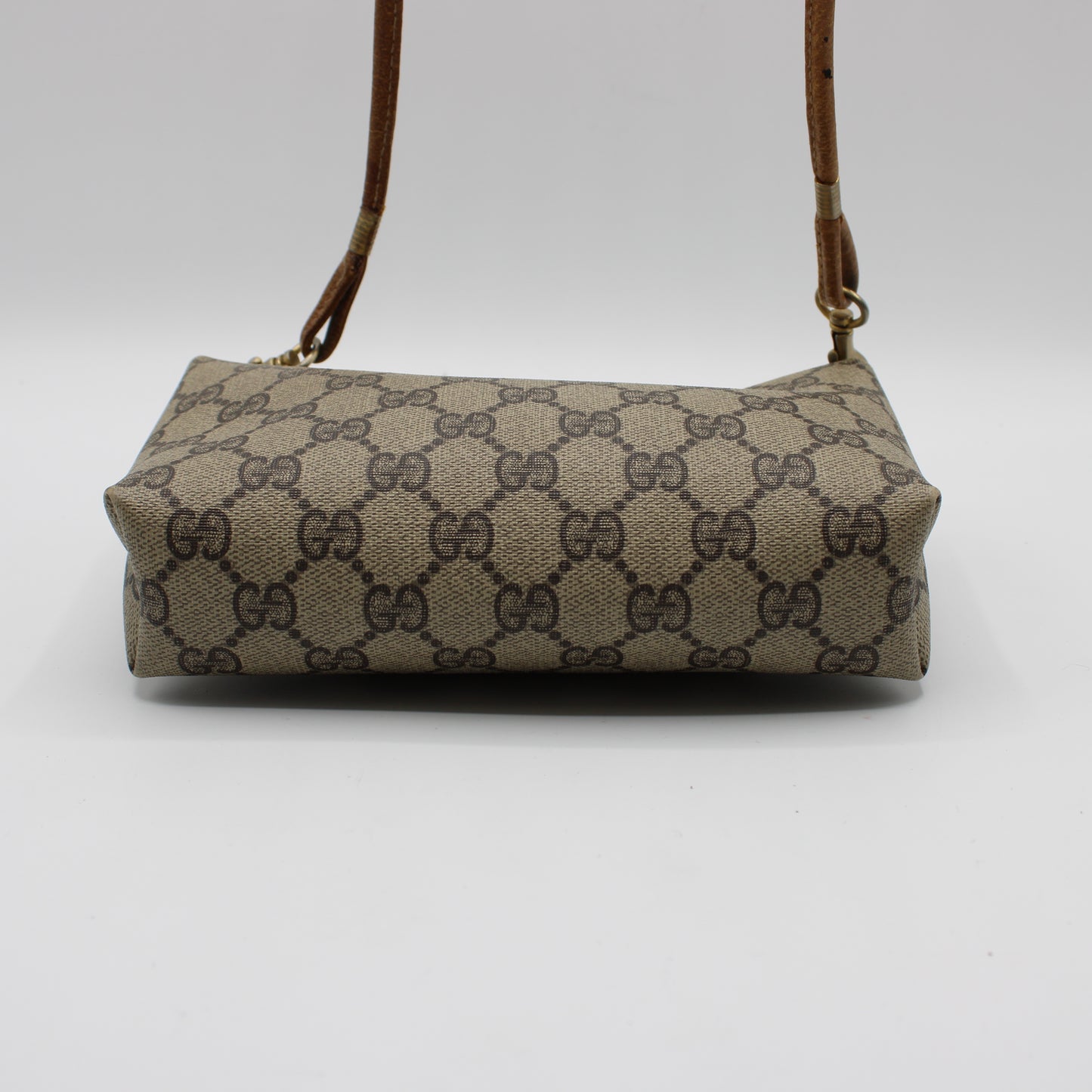 Gucci Beige Brown GG Canvas Leather Crossbody Bag