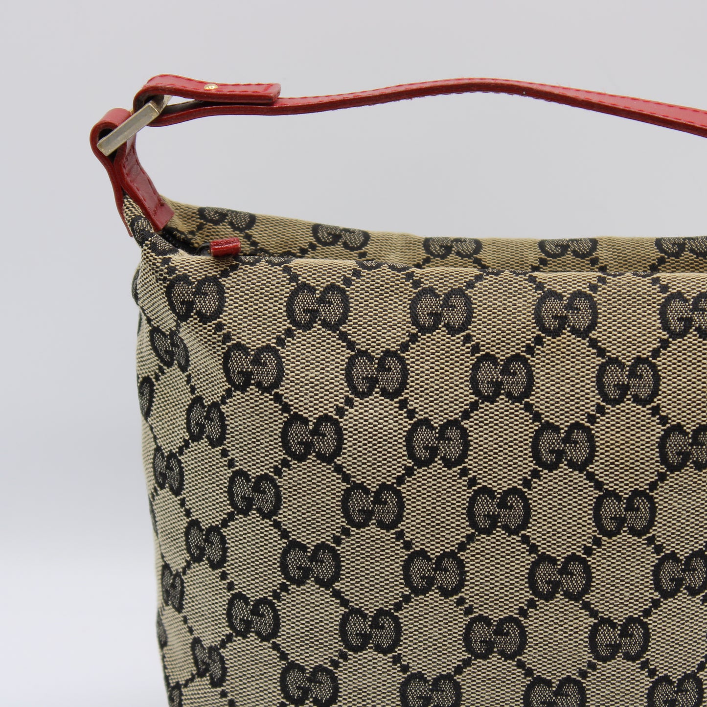 Gucci Red Beige GG Canvas Top Handle Pochette Bag