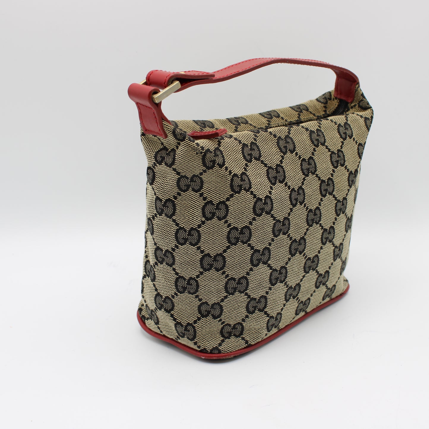 Gucci Red Beige GG Canvas Top Handle Pochette Bag