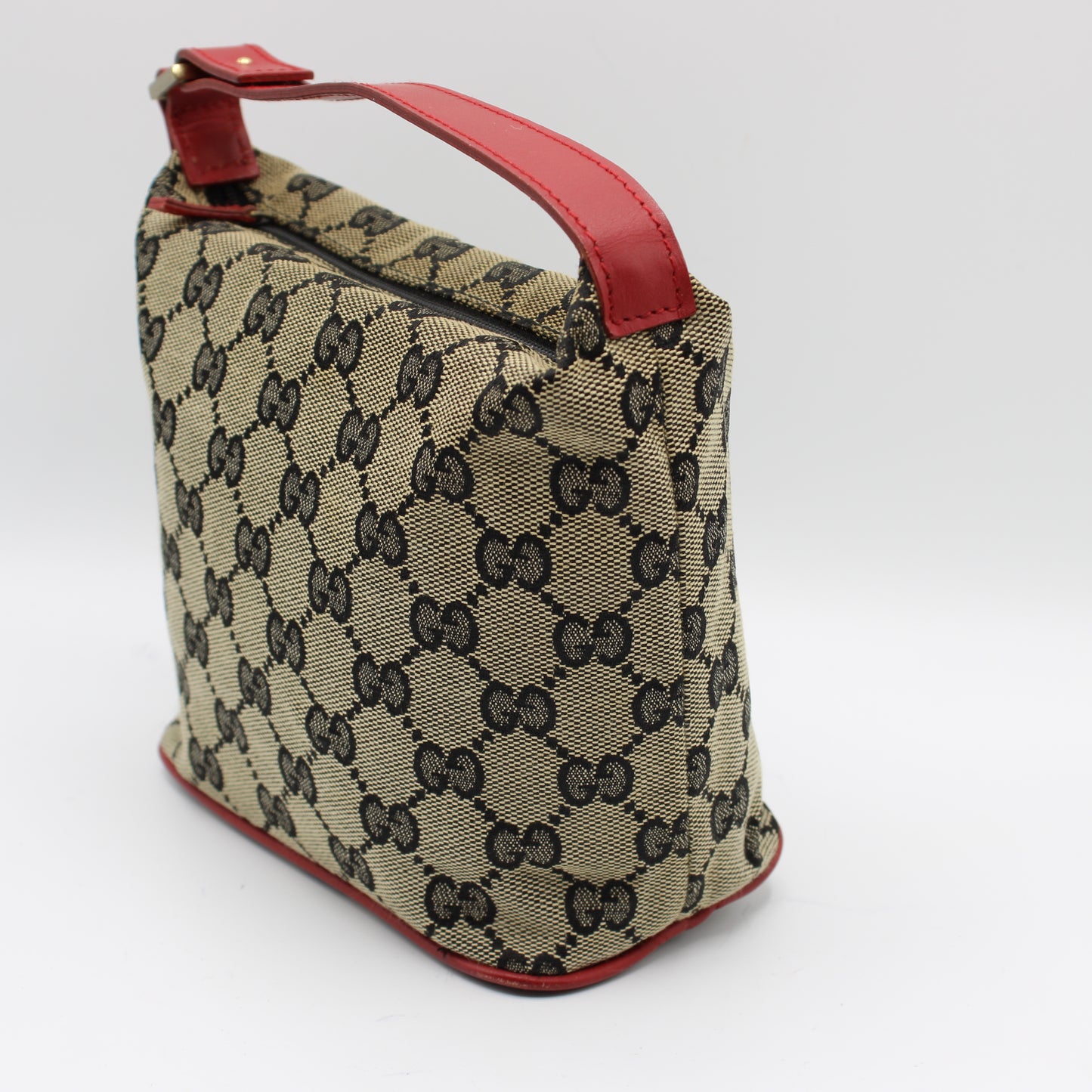 Gucci Red Beige GG Canvas Top Handle Pochette Bag