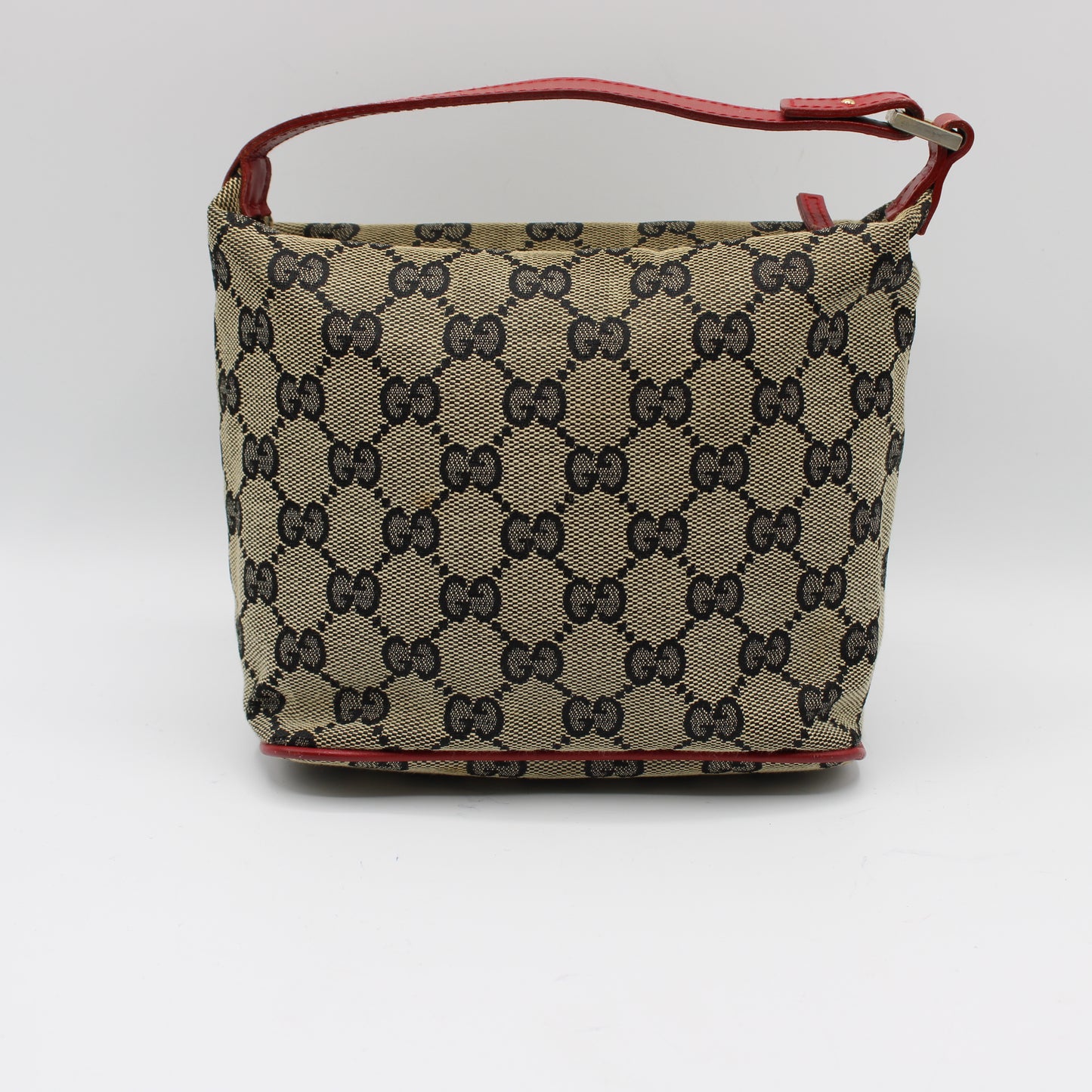 Gucci Red Beige GG Canvas Top Handle Pochette Bag