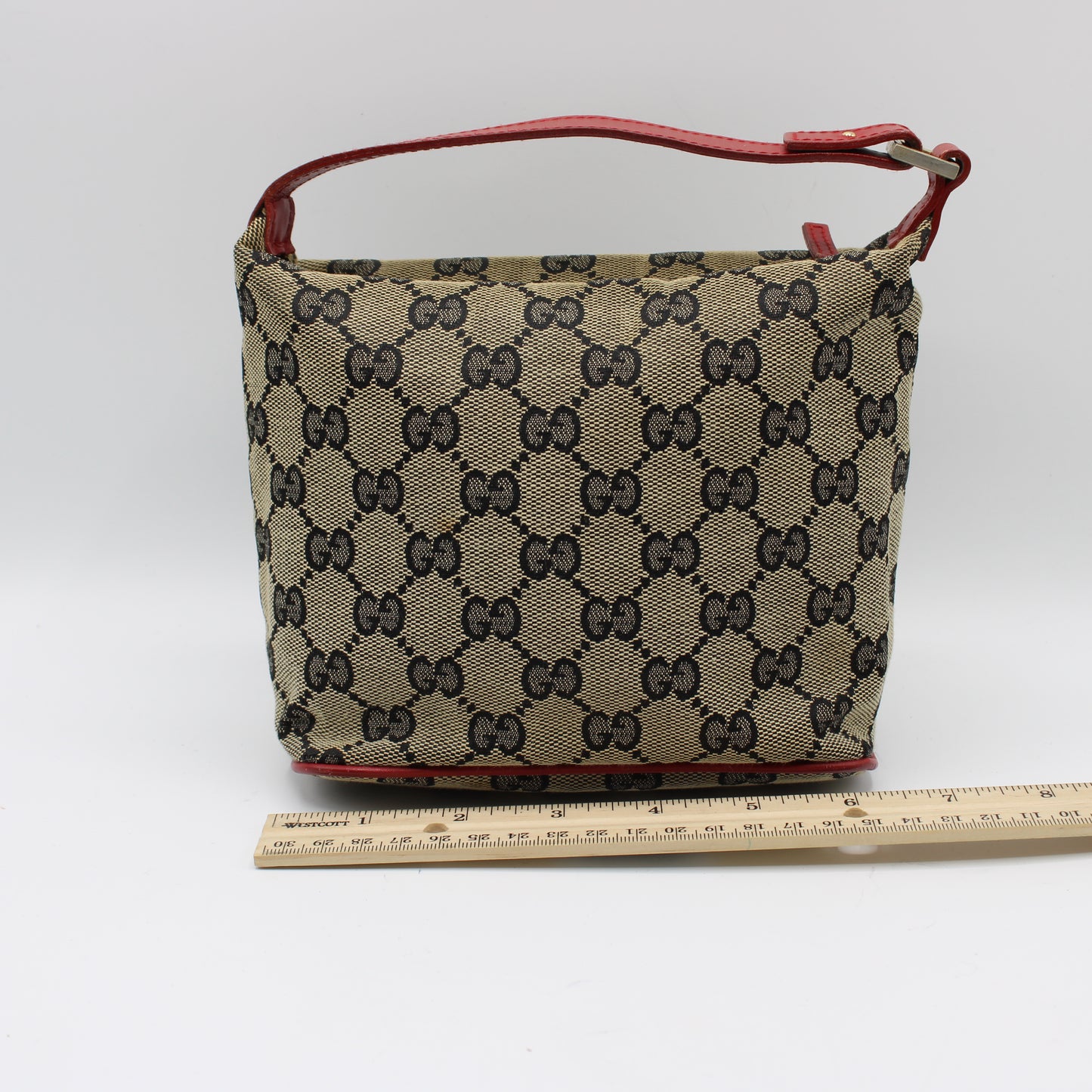 Gucci Red Beige GG Canvas Top Handle Pochette Bag