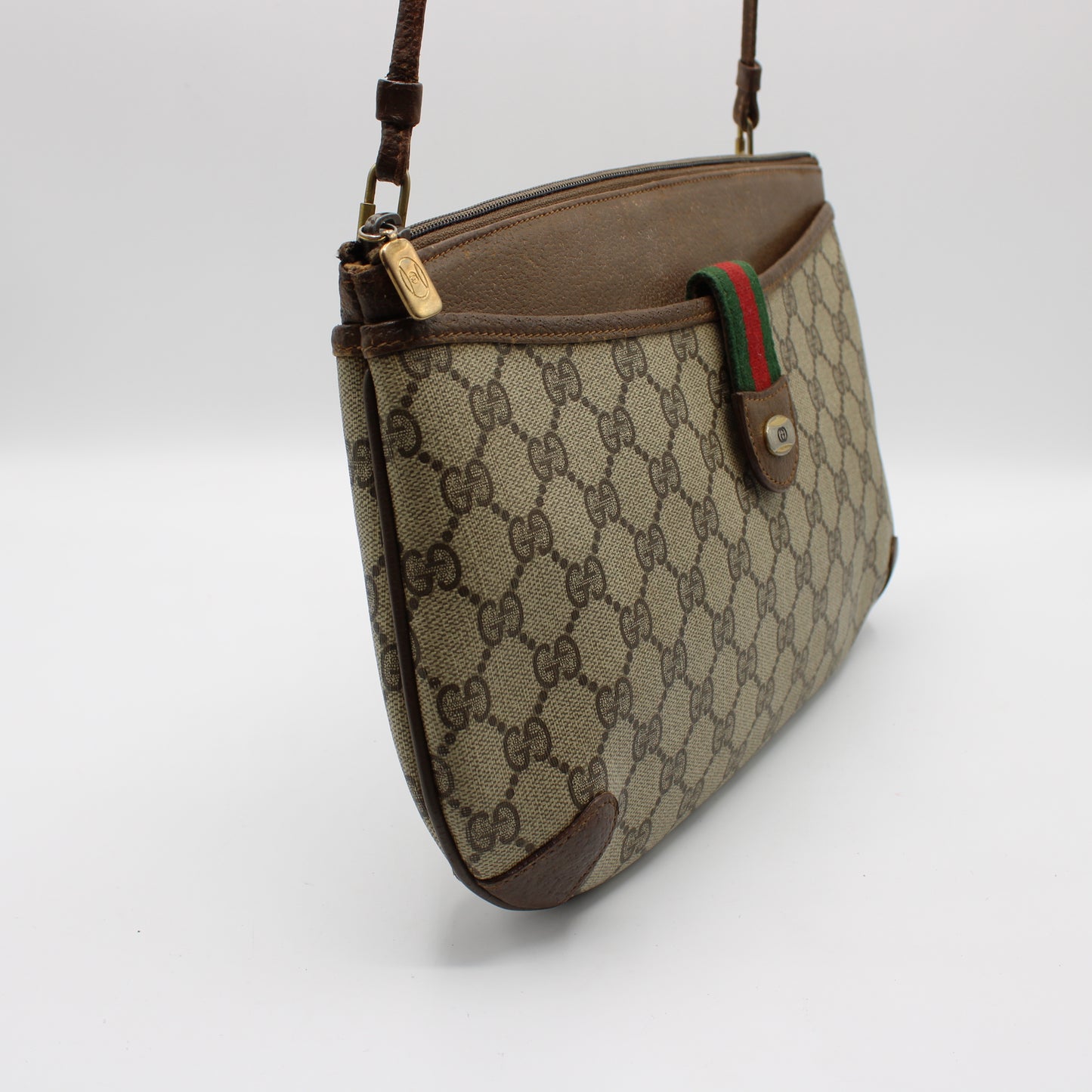 Gucci Beige and Brown GG Canvas Leather Crossbody Bag