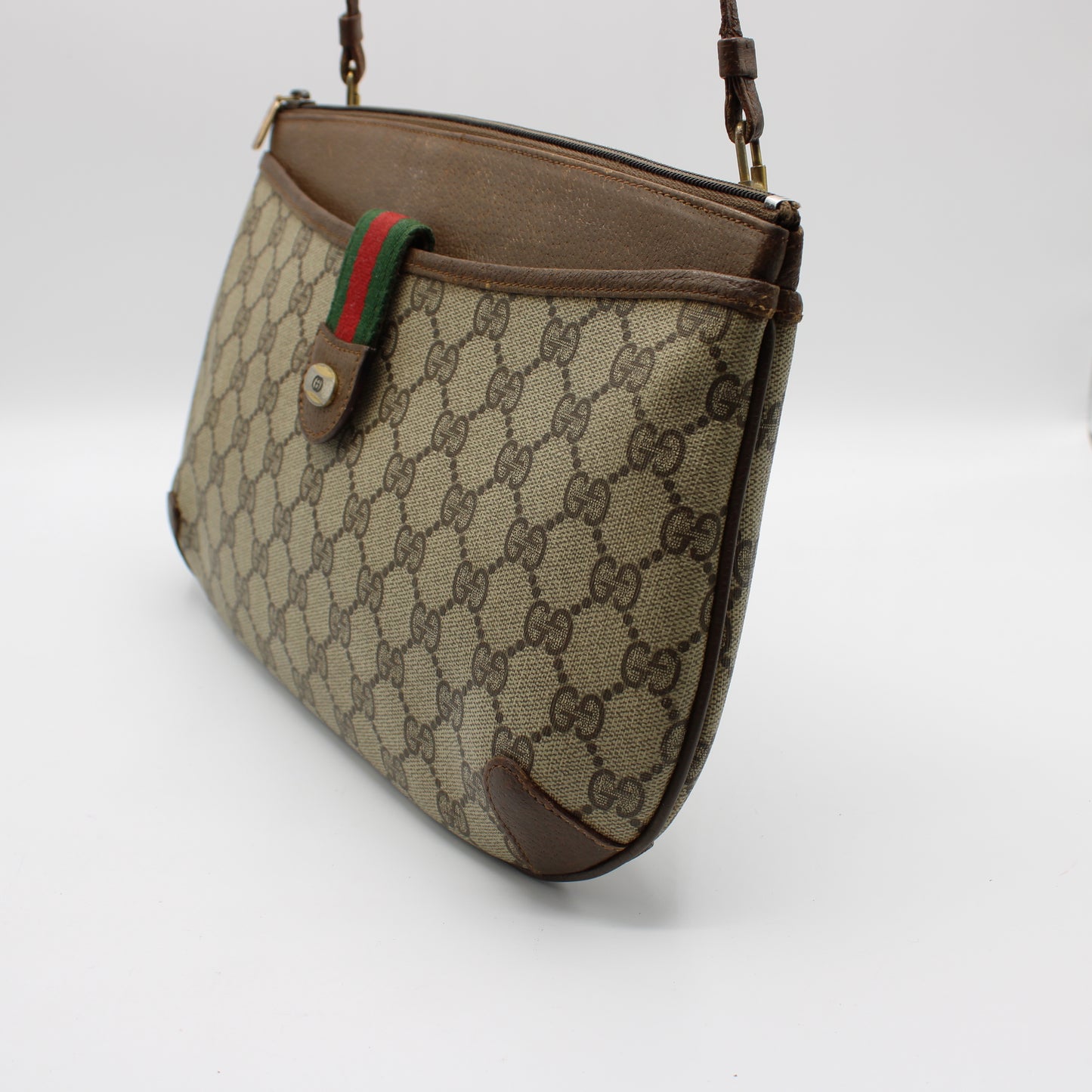 Gucci Beige and Brown GG Canvas Leather Crossbody Bag