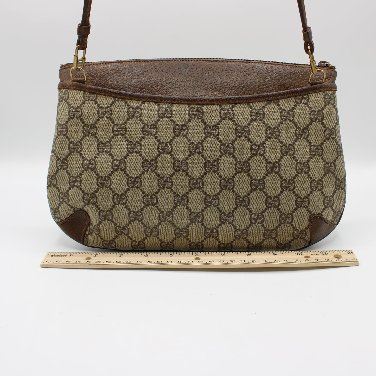 Gucci Beige and Brown GG Canvas Leather Crossbody Bag