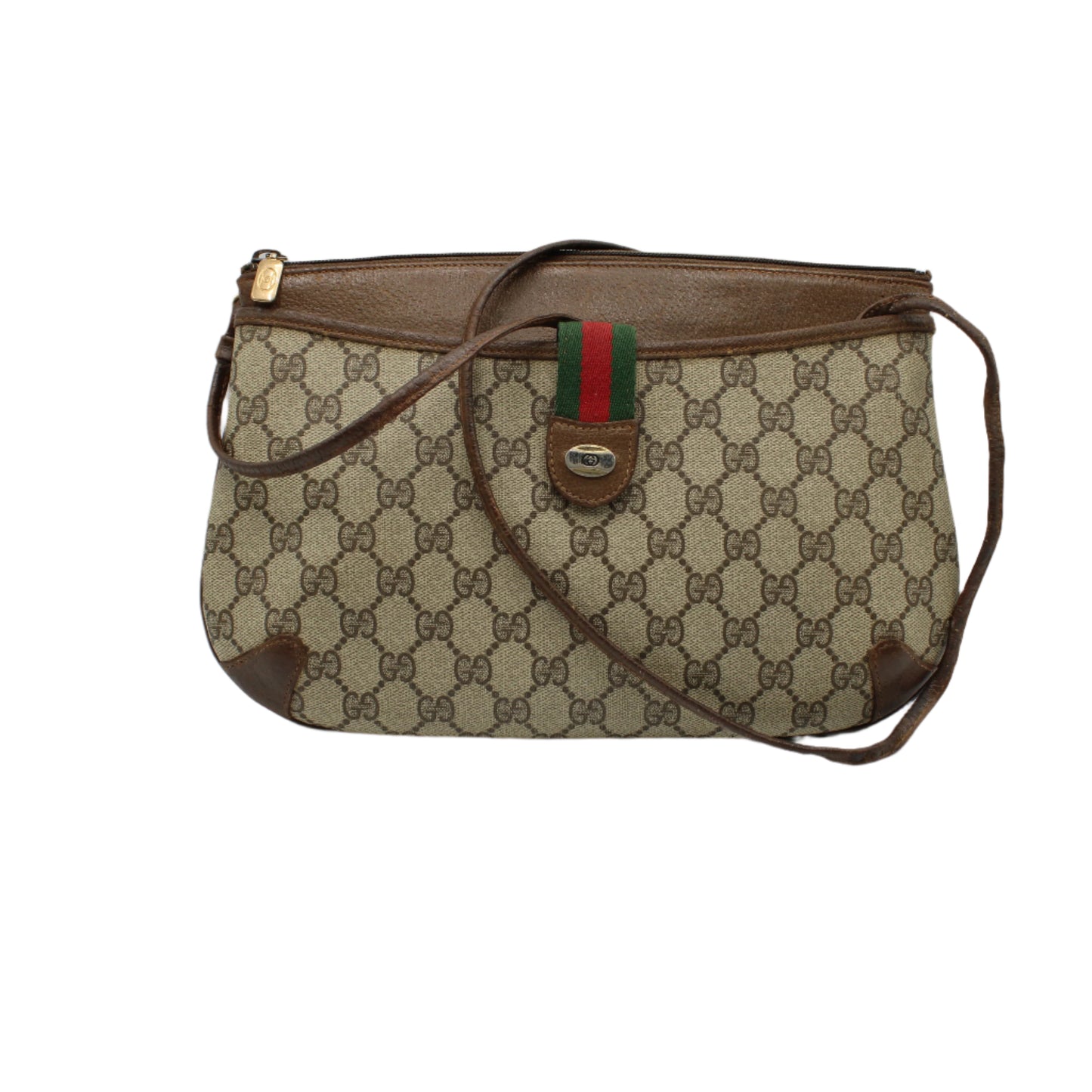 Gucci Beige and Brown GG Canvas Leather Crossbody Bag