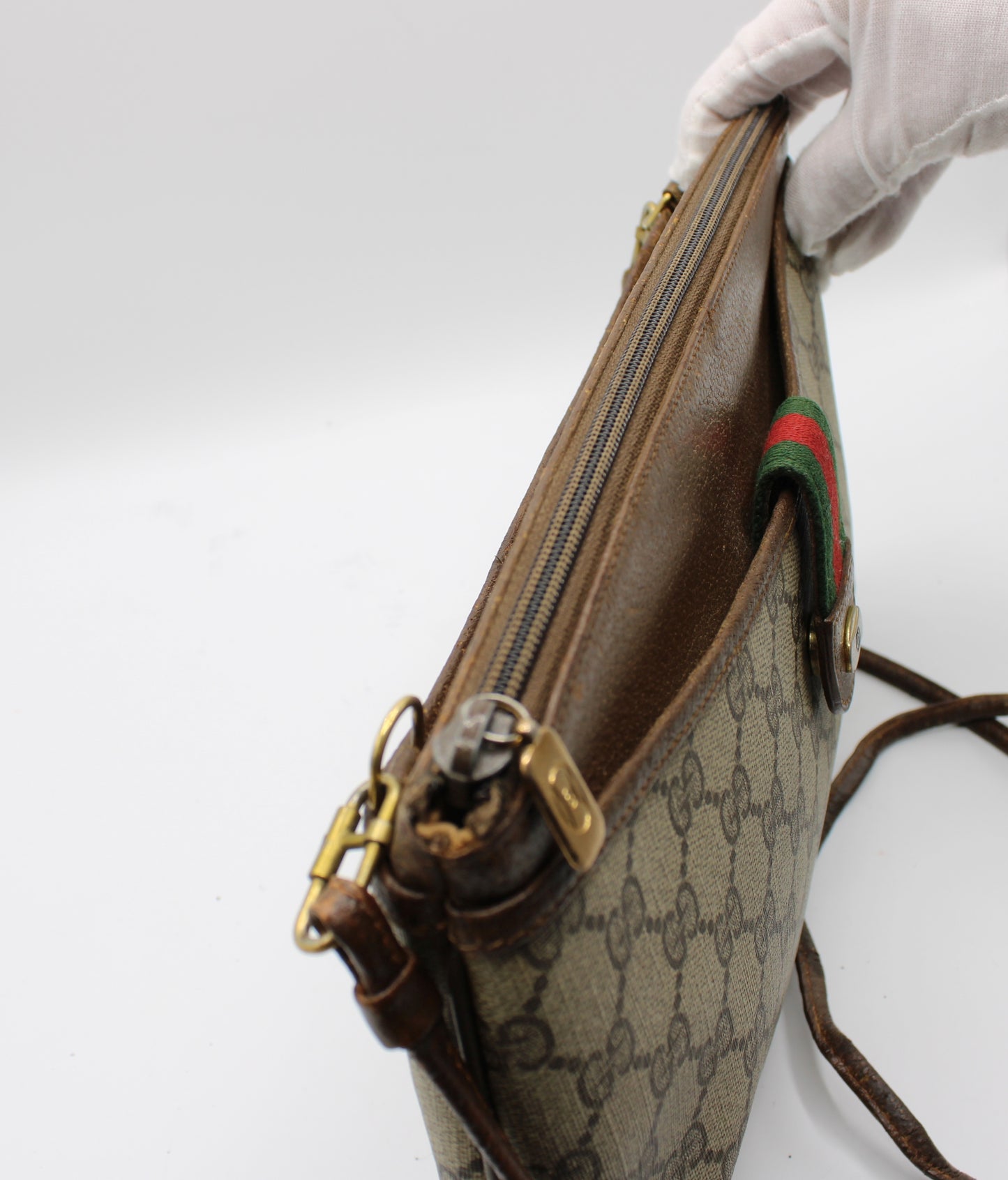 Gucci Beige and Brown GG Canvas Leather Crossbody Bag