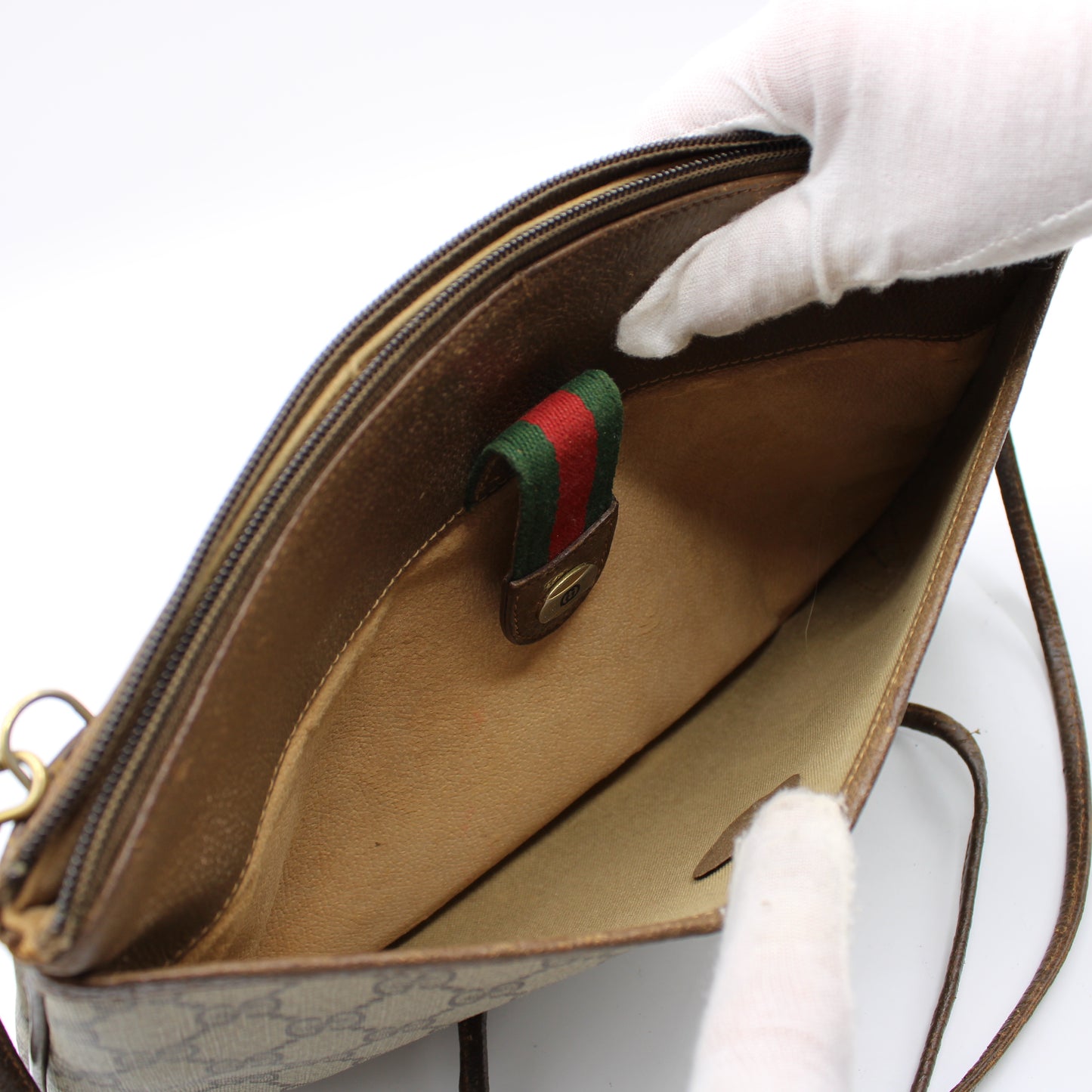 Gucci Beige and Brown GG Canvas Leather Crossbody Bag