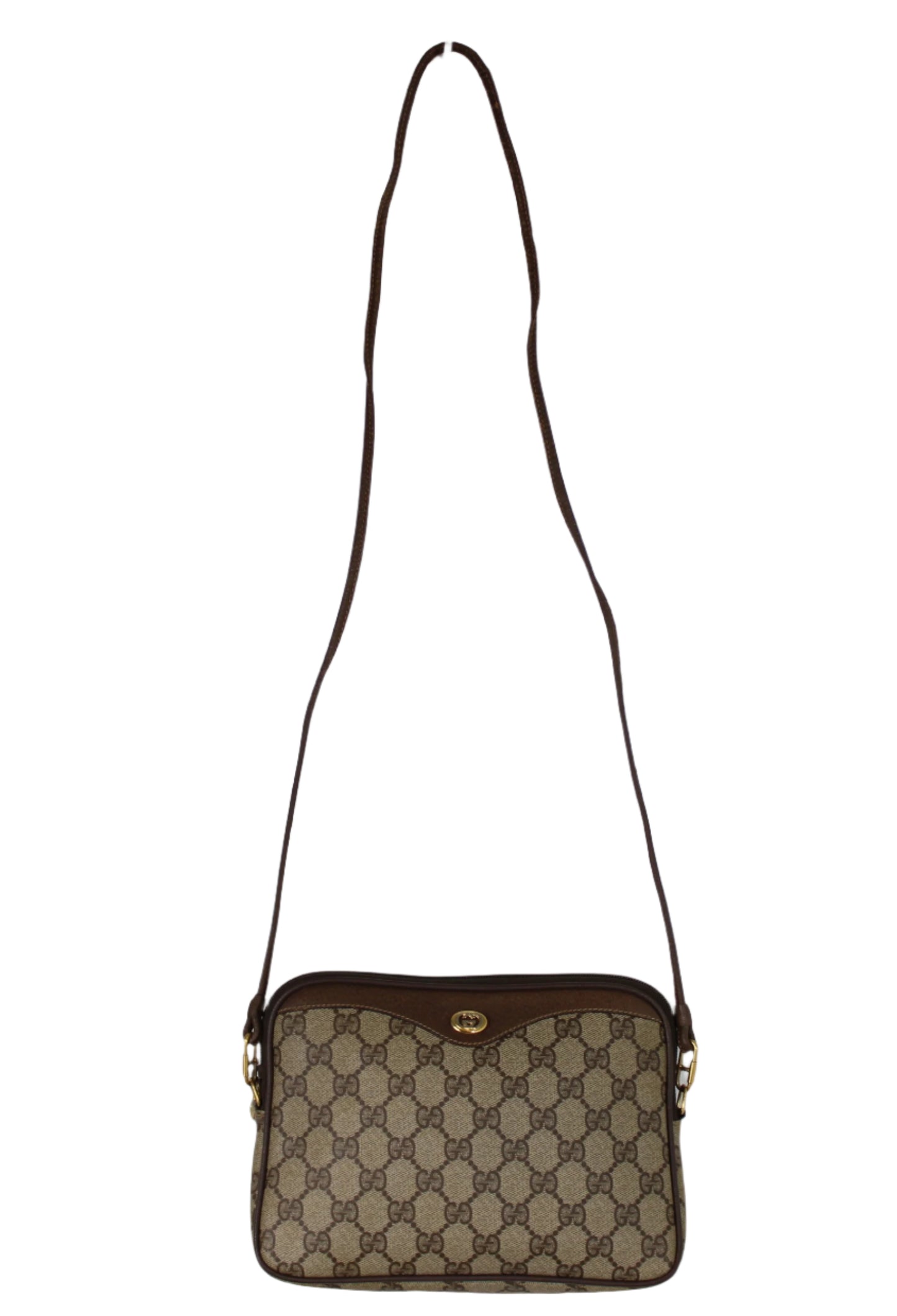 Gucci Brown GG Monogram Coated Canvas Leather Crossbody Bag