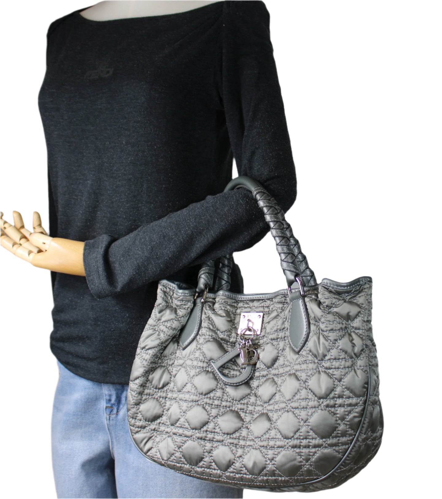 Christian Dior Grey Quilted Cannage Lady Dior Tote Bag