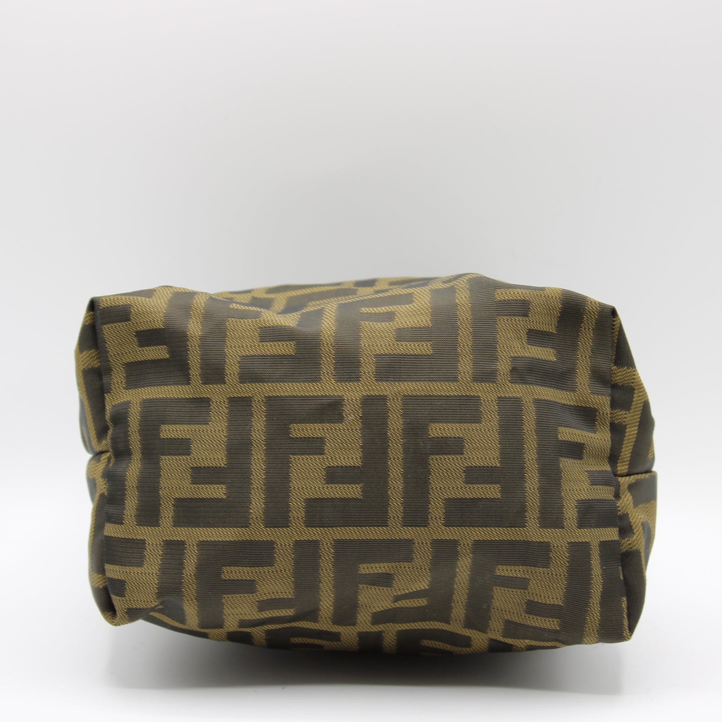 Fendi Brown Zucca Print Cloth Pouch Leather Handle Bag