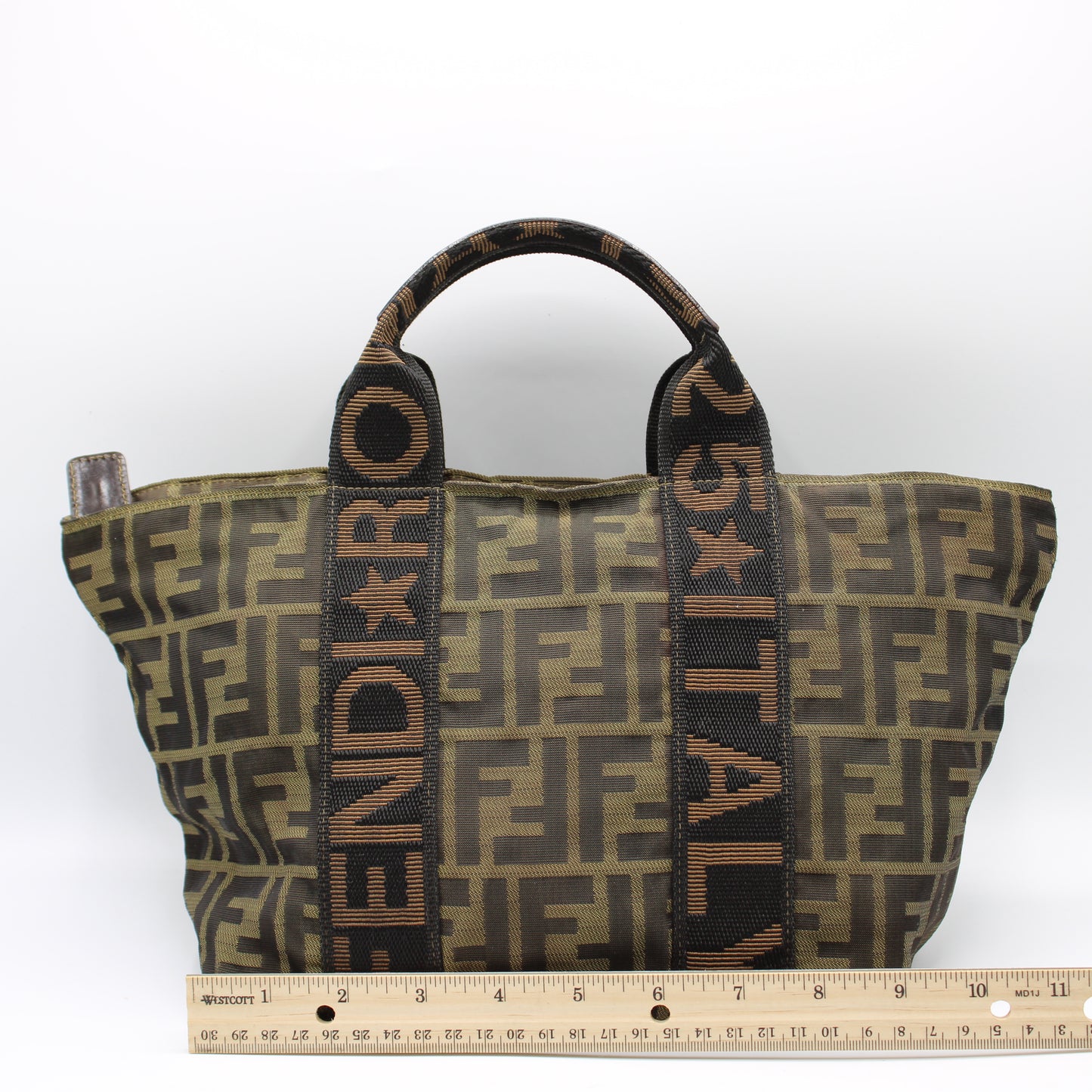 Fendi Zucca Brown Canvas Roma 25 Italy Mini Tote Handbag