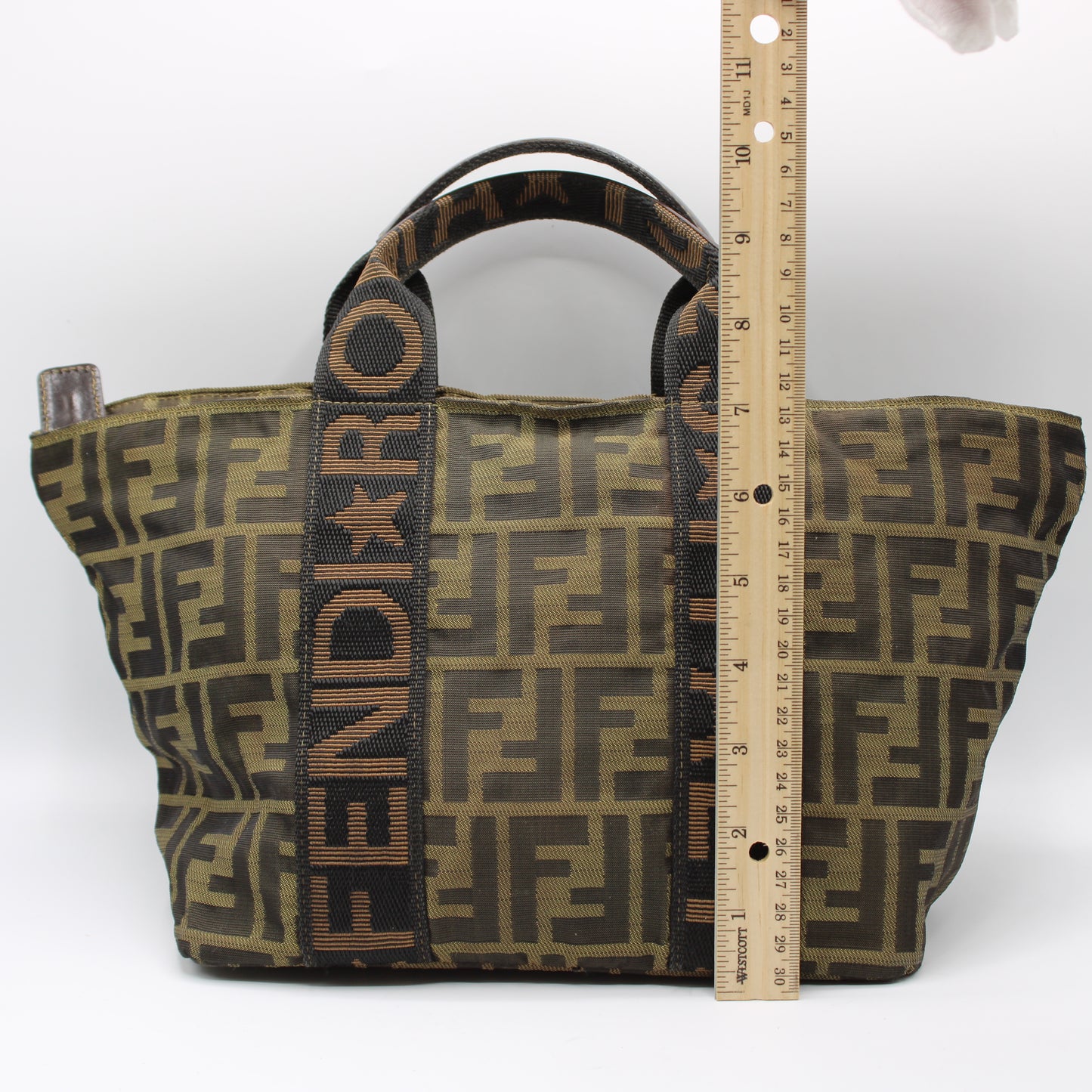 Fendi Zucca Brown Canvas Roma 25 Italy Mini Tote Handbag