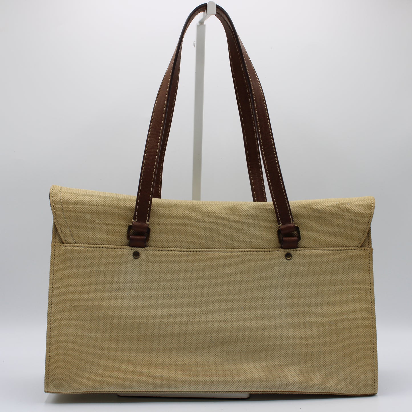 Christian Dior Beige Canvas Brown Leather Saddle Tote Bag