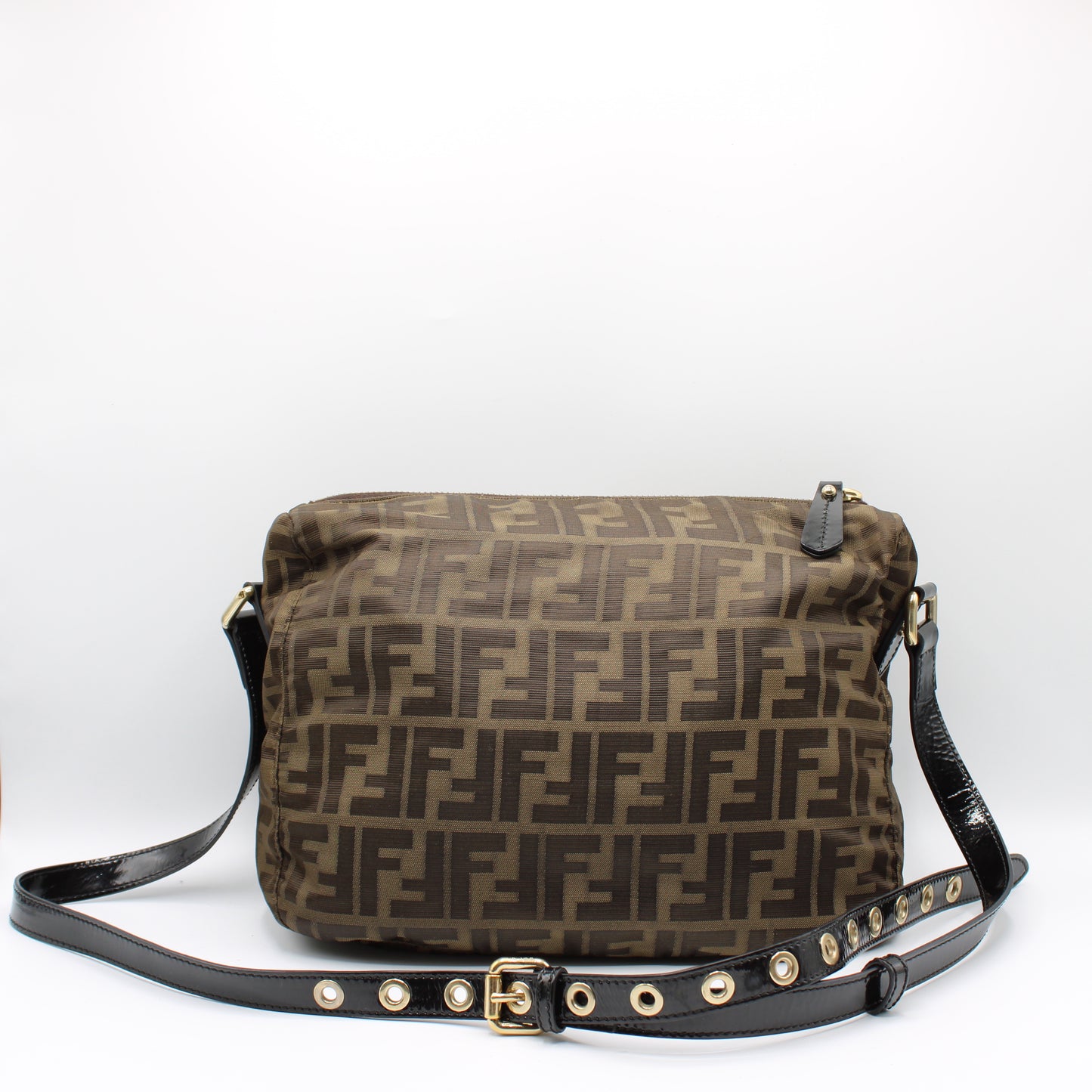 Fendi Brown Zucca Canvas Crossbody Bag Leather Strap