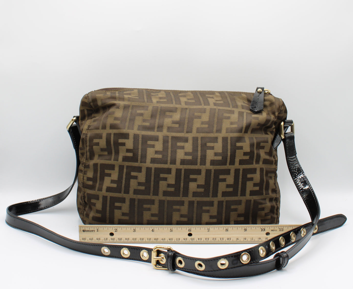 Fendi Brown Zucca Canvas Crossbody Bag Leather Strap