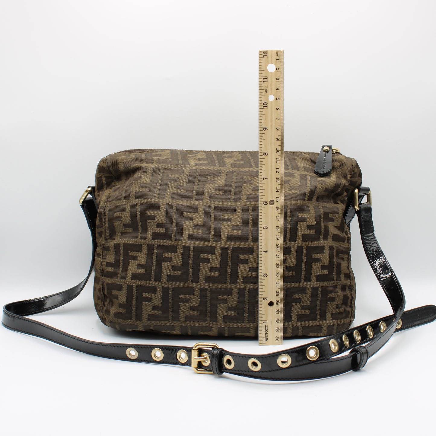 Fendi Brown Zucca Canvas Crossbody Bag Leather Strap