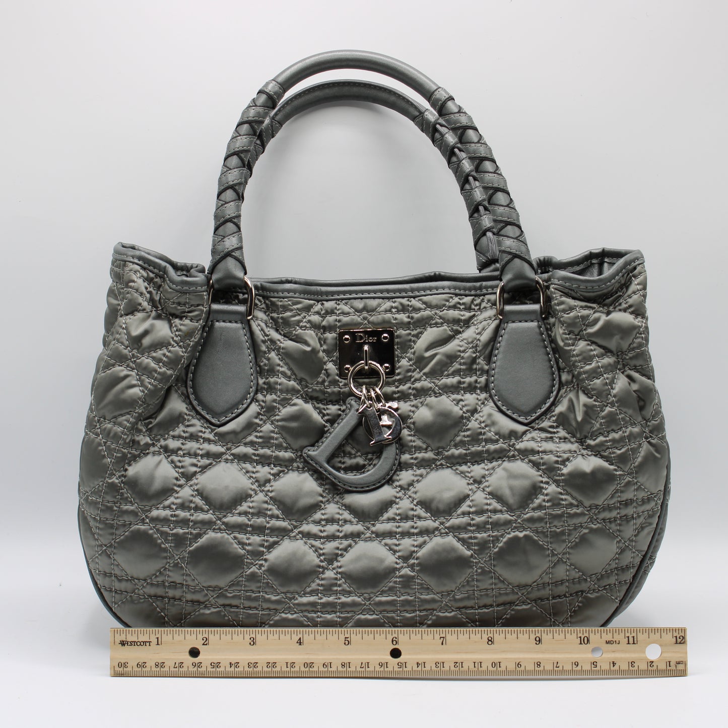 Christian Dior Grey Quilted Cannage Lady Dior Tote Bag