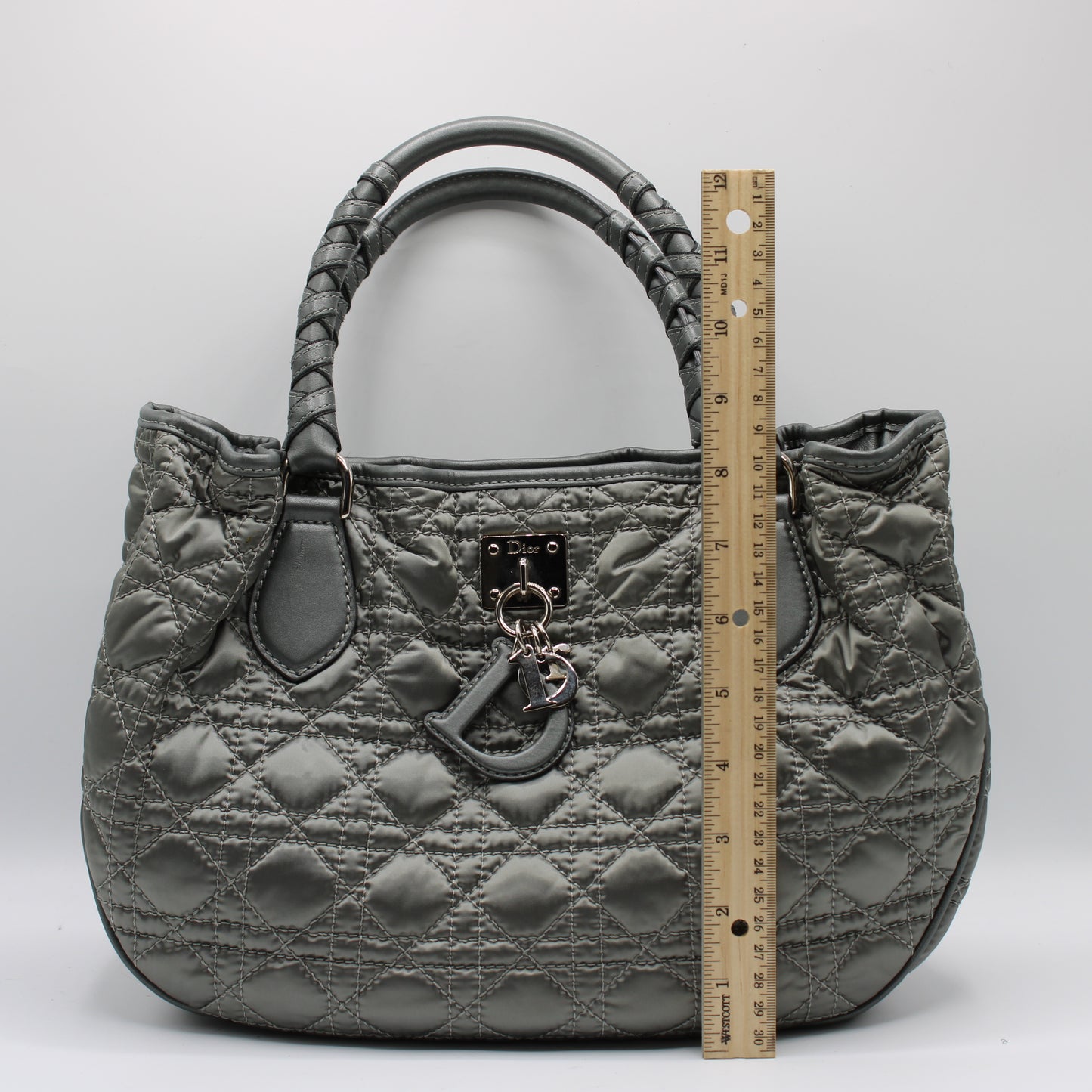 Christian Dior Grey Quilted Cannage Lady Dior Tote Bag