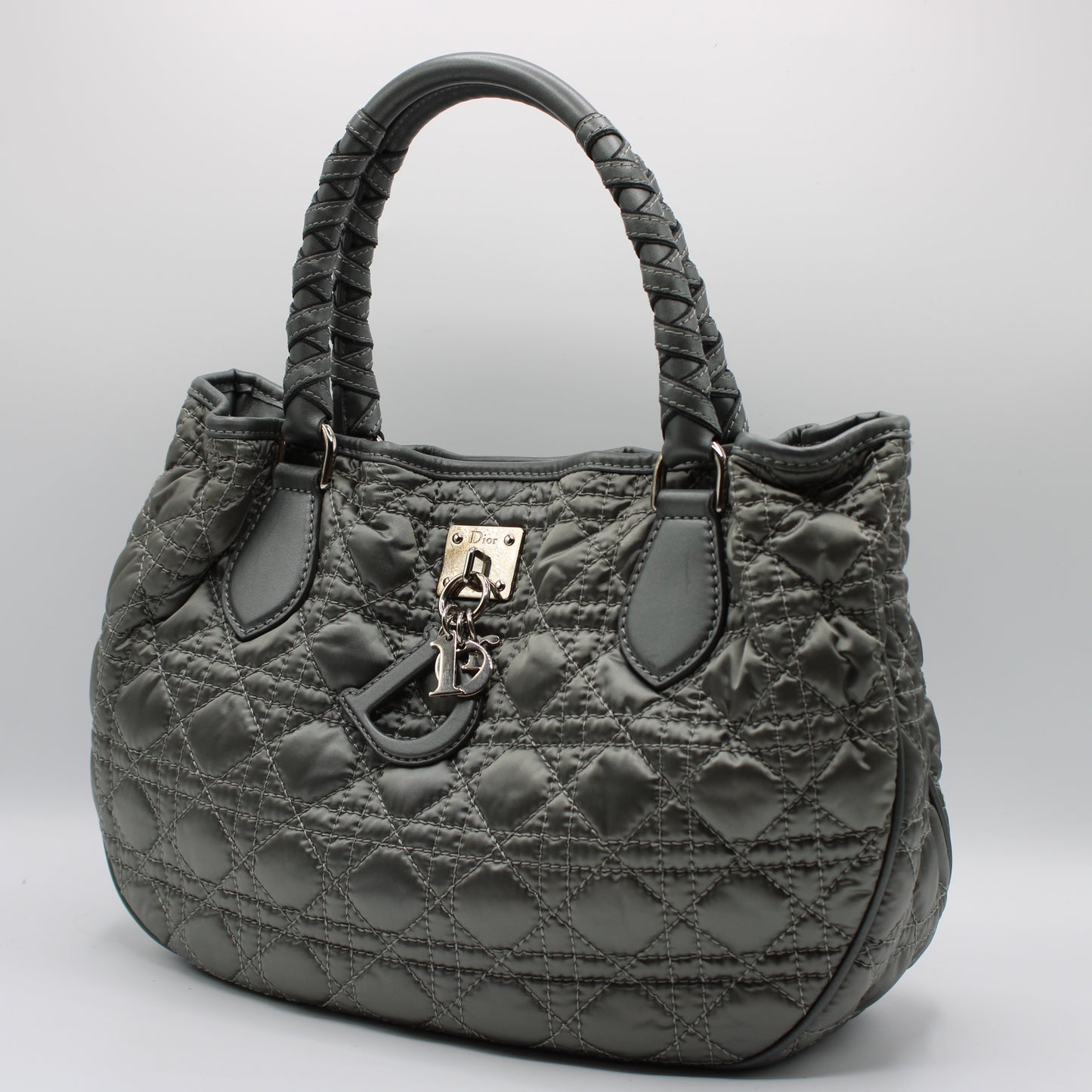 Christian Dior Grey Quilted Cannage Lady Dior Tote Bag