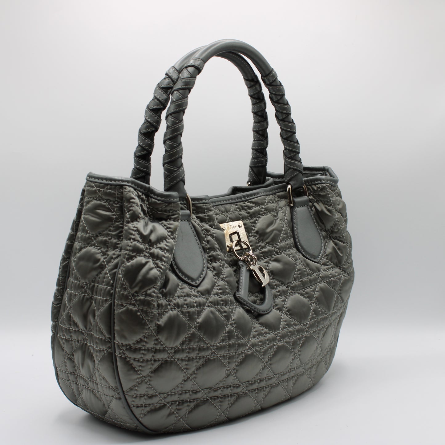 Christian Dior Grey Quilted Cannage Lady Dior Tote Bag