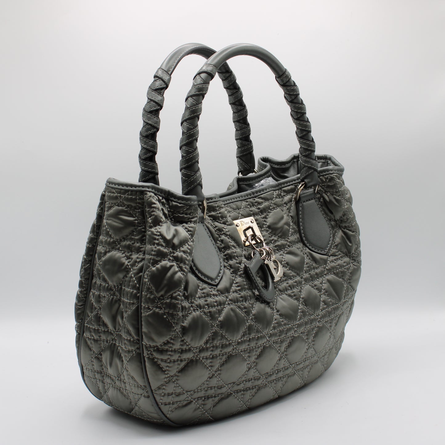 Christian Dior Grey Quilted Cannage Lady Dior Tote Bag