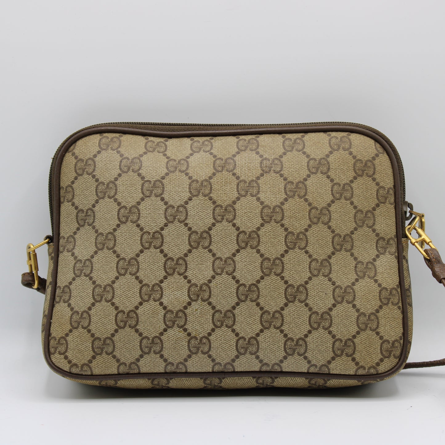 Gucci Brown GG Monogram Coated Canvas Leather Crossbody Bag