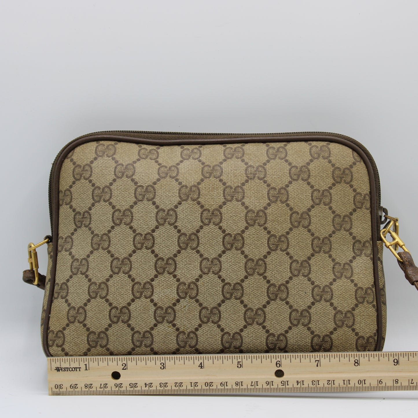 Gucci Brown GG Monogram Coated Canvas Leather Crossbody Bag