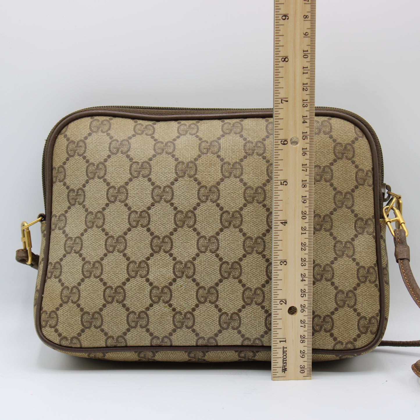 Gucci Brown GG Monogram Coated Canvas Leather Crossbody Bag