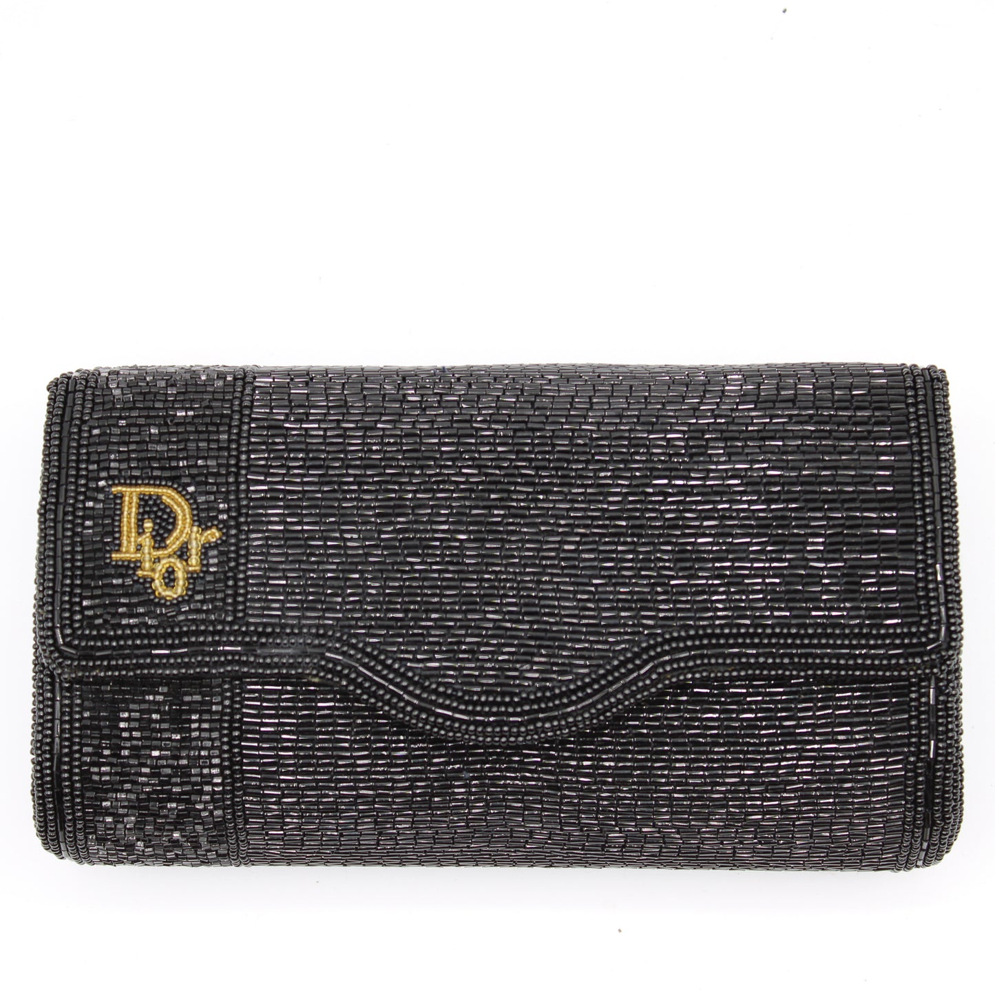 Christian Dior Black Beaded Flap Clutch Bag