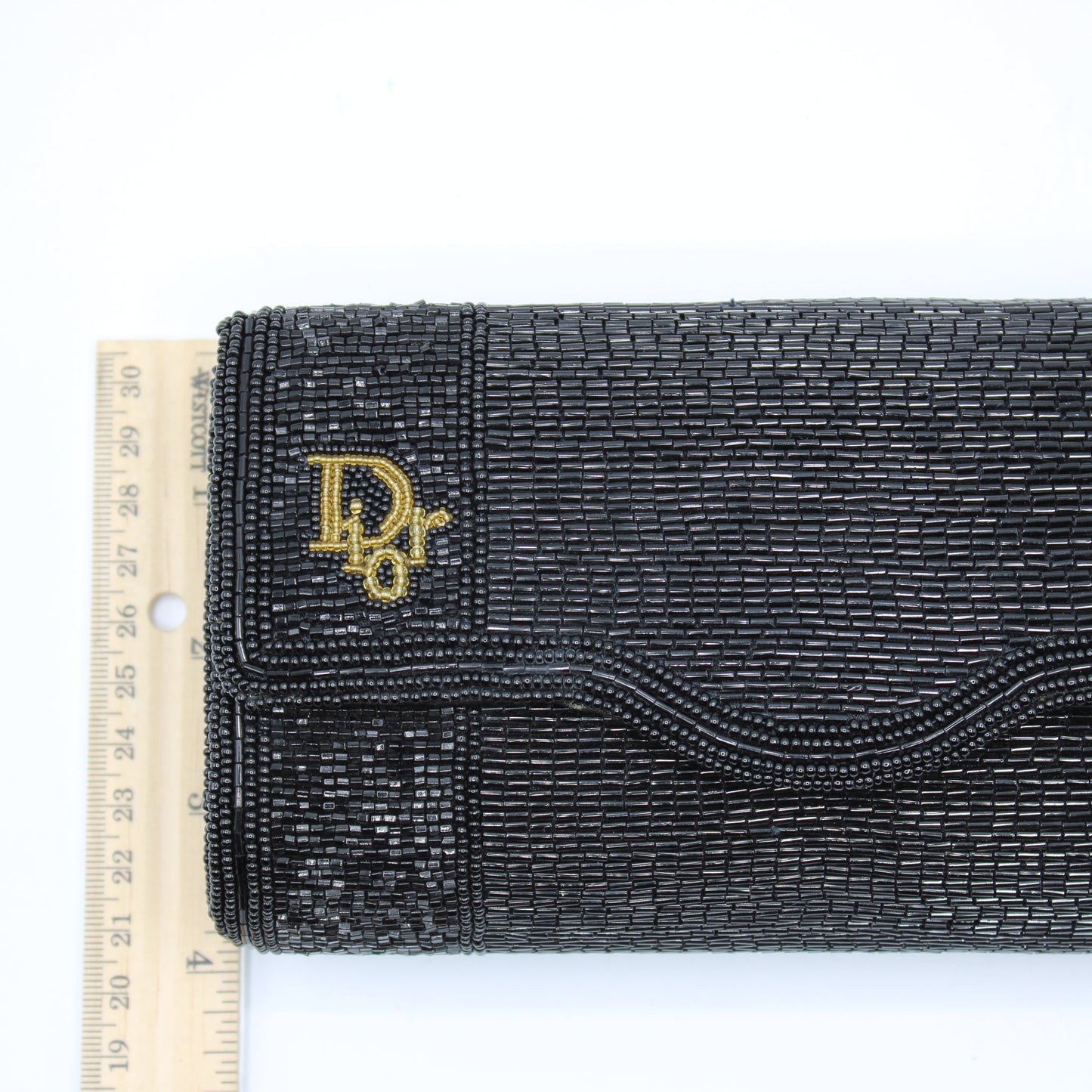 Christian Dior Black Beaded Flap Clutch Bag