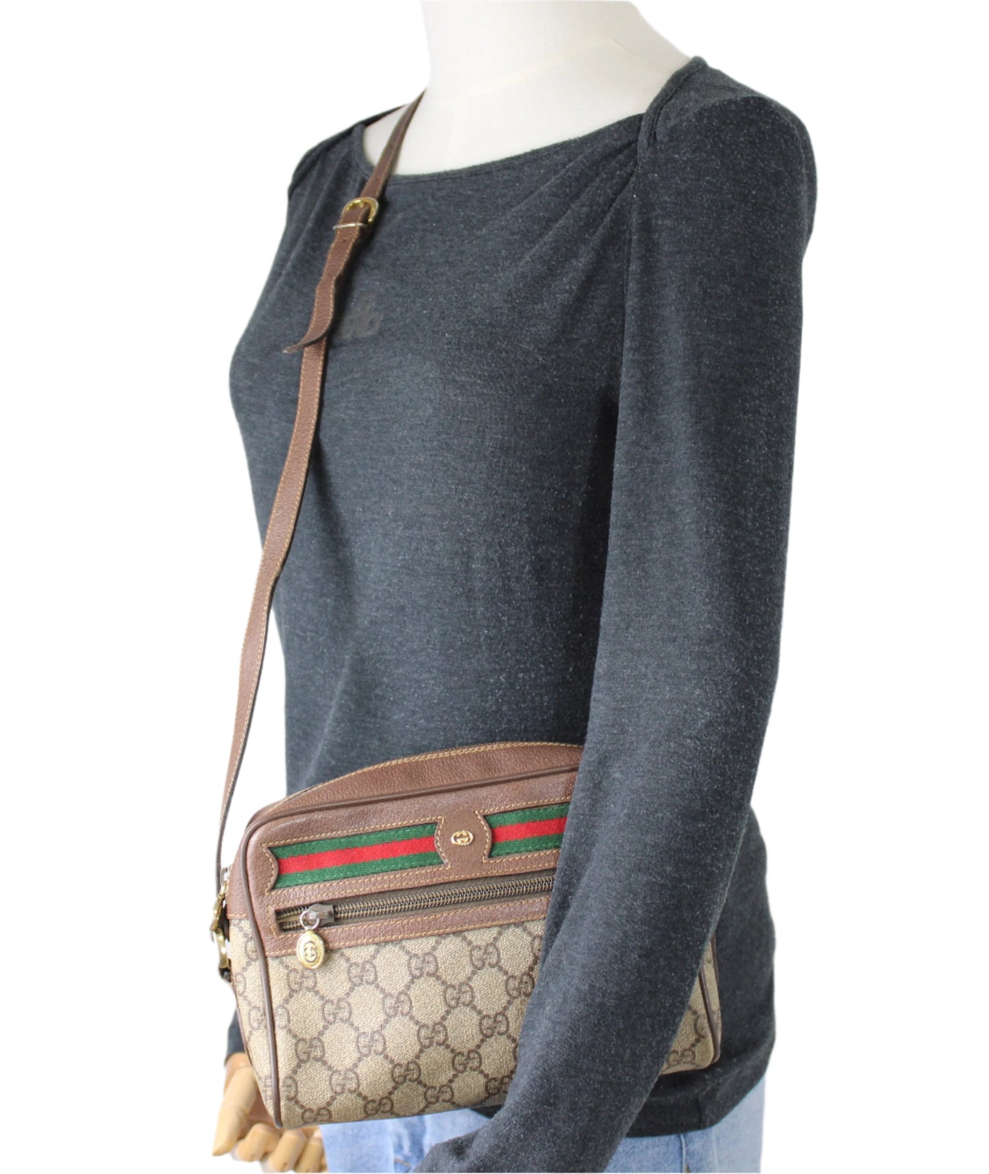 Gucci Ophidia GG Supreme Canvas Leather Crossbody Bag