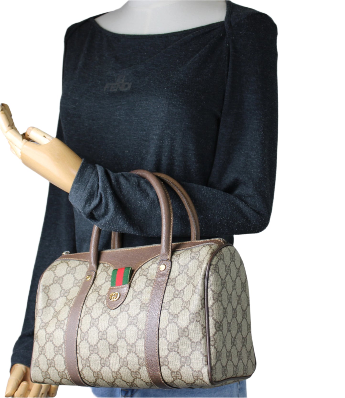 Gucci Beige GG Coated Canvas and Leather Ophidia Boston Bag