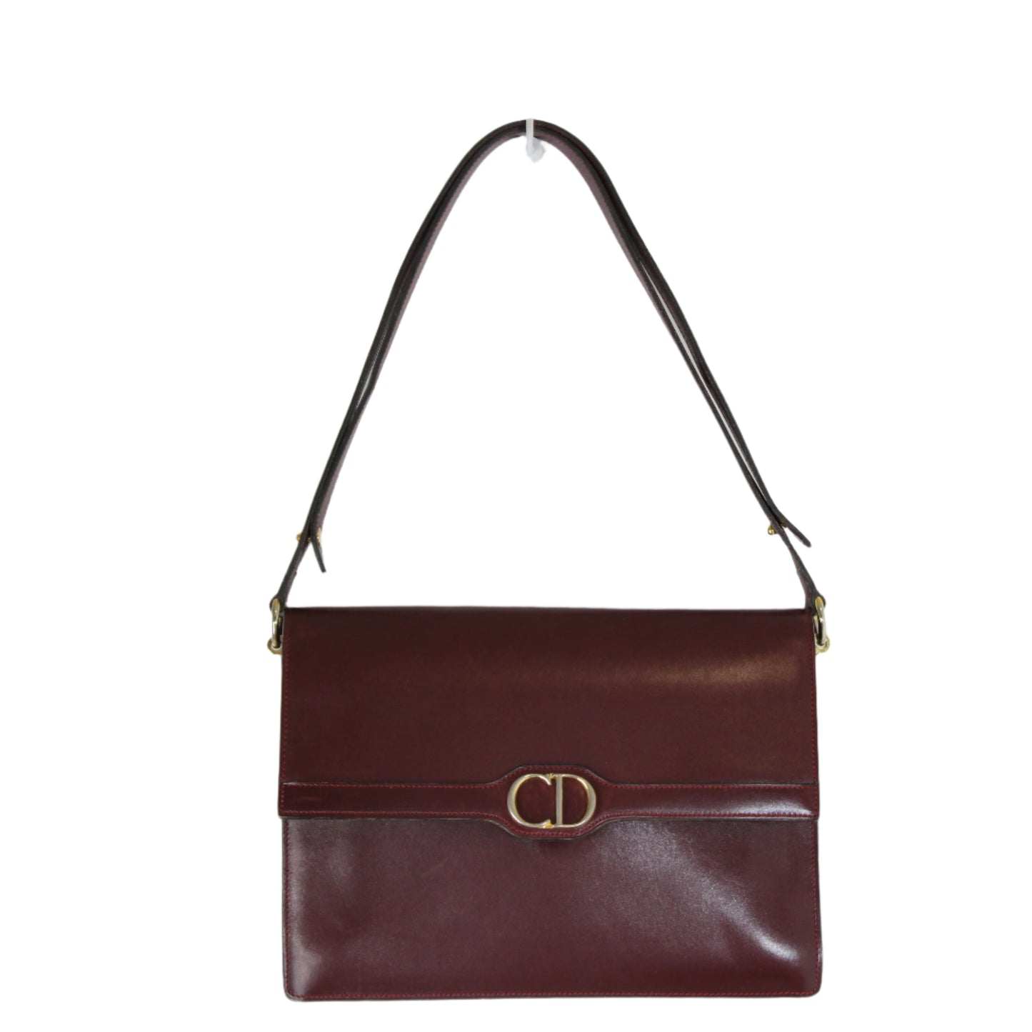 Christian Dior Burgundy Leather Shoulder Bag Gold CD Logo