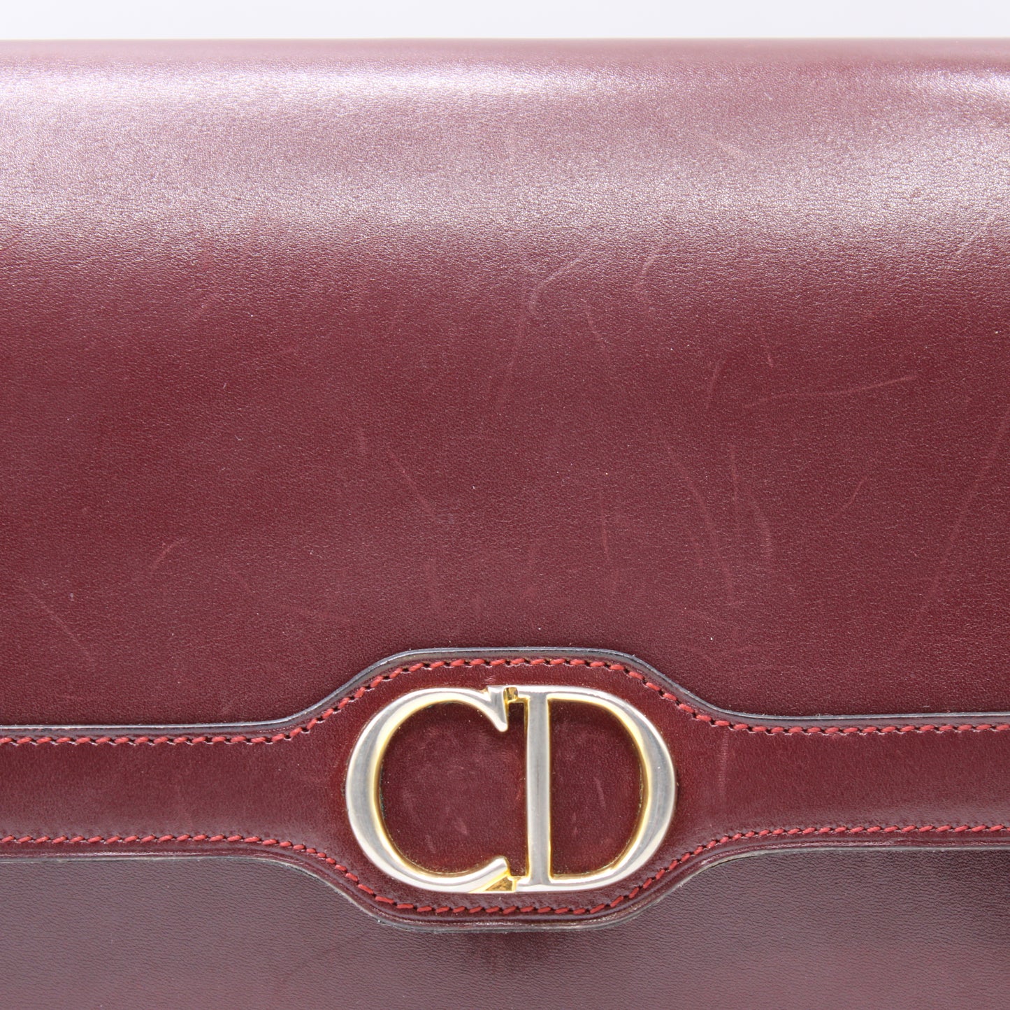 Christian Dior Burgundy Leather Shoulder Bag Gold CD Logo