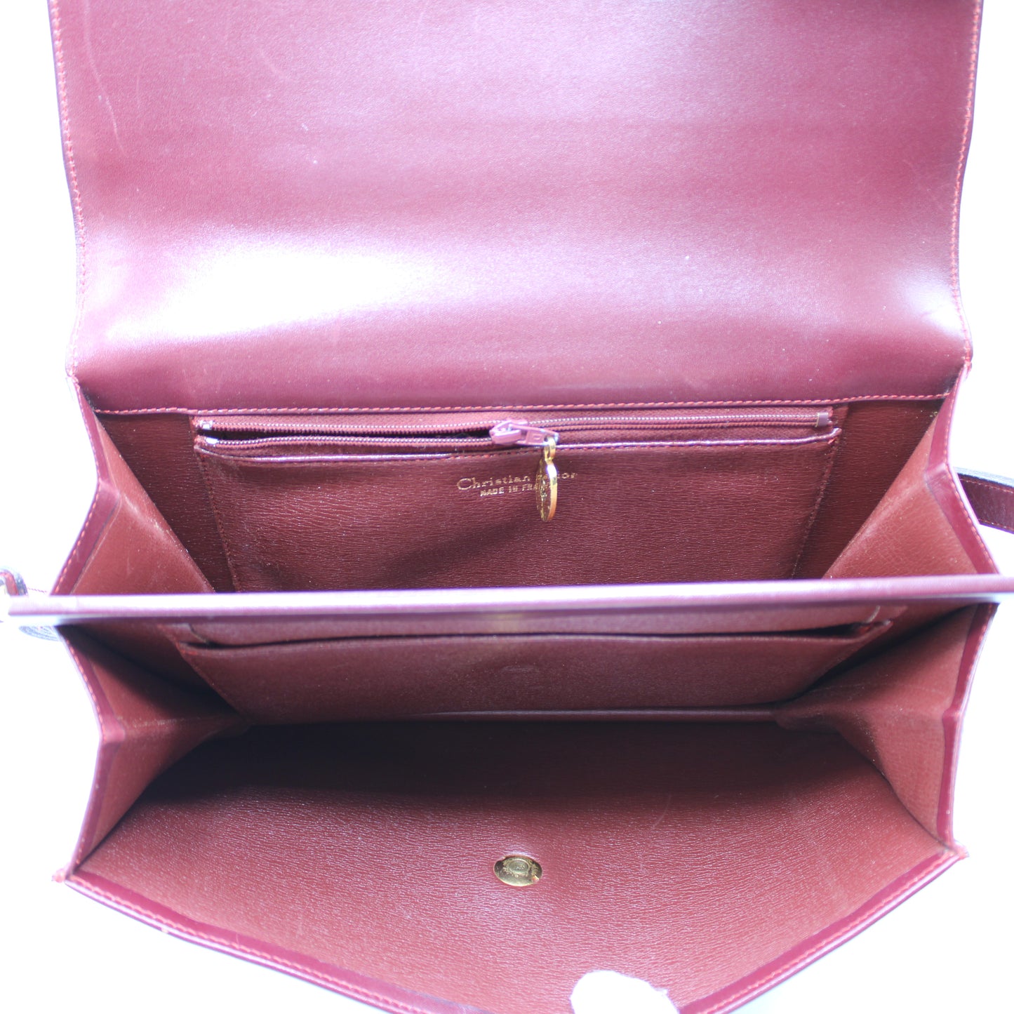 Christian Dior Burgundy Leather Shoulder Bag Gold CD Logo