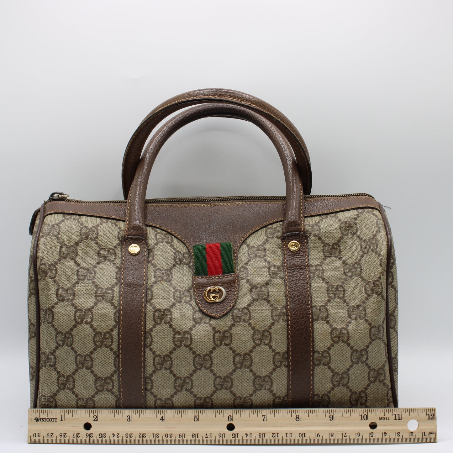 Gucci Beige GG Coated Canvas and Leather Ophidia Boston Bag