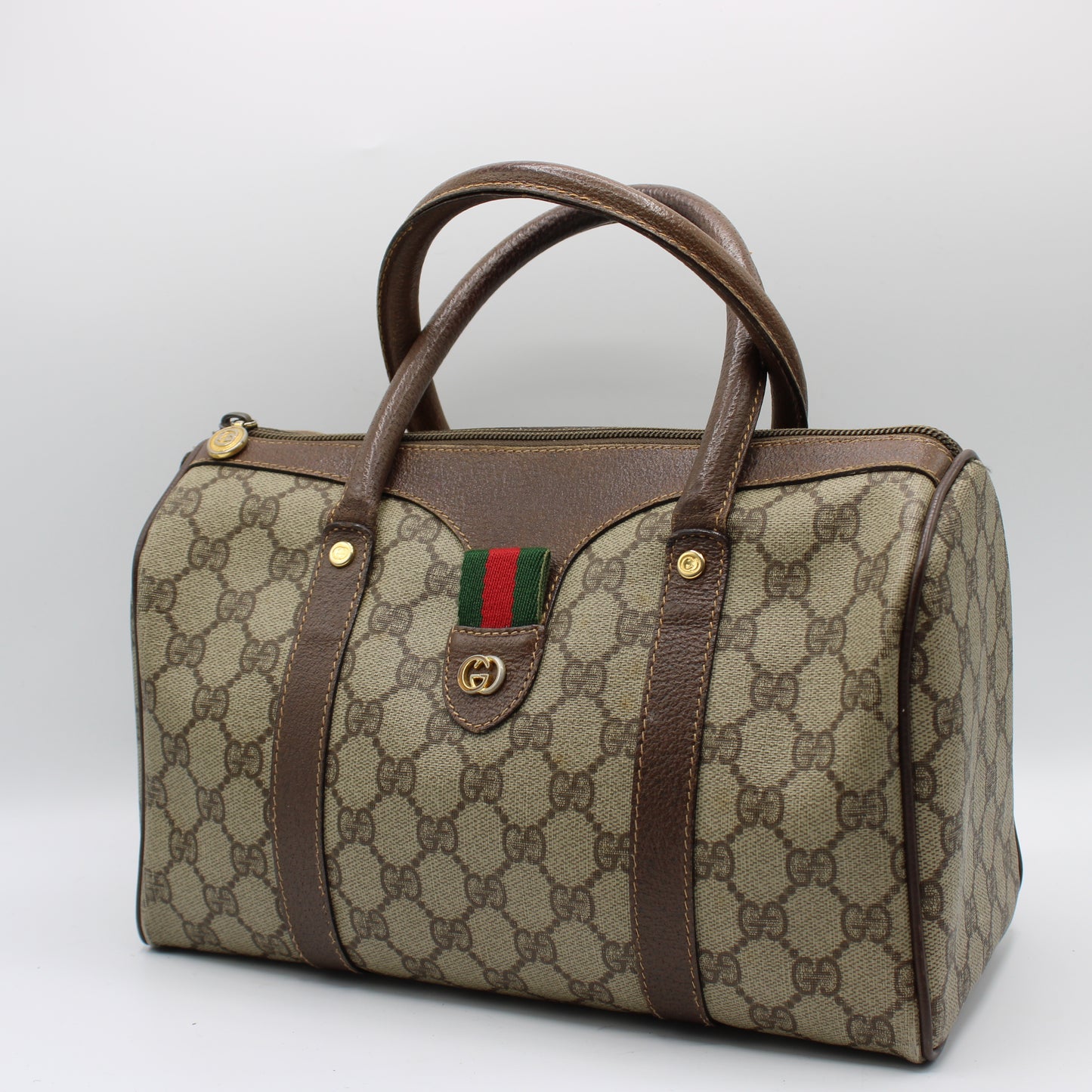 Gucci Beige GG Coated Canvas and Leather Ophidia Boston Bag